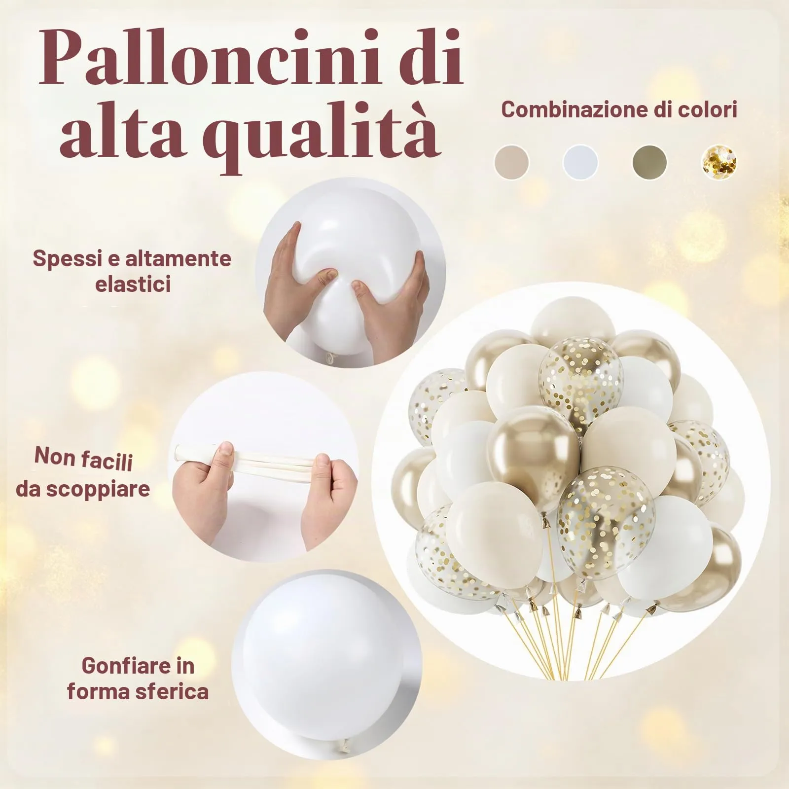 Netnology Palloncini Oro Bianco Beige, 68 Pezzi, 12 Pollici - immagine 3