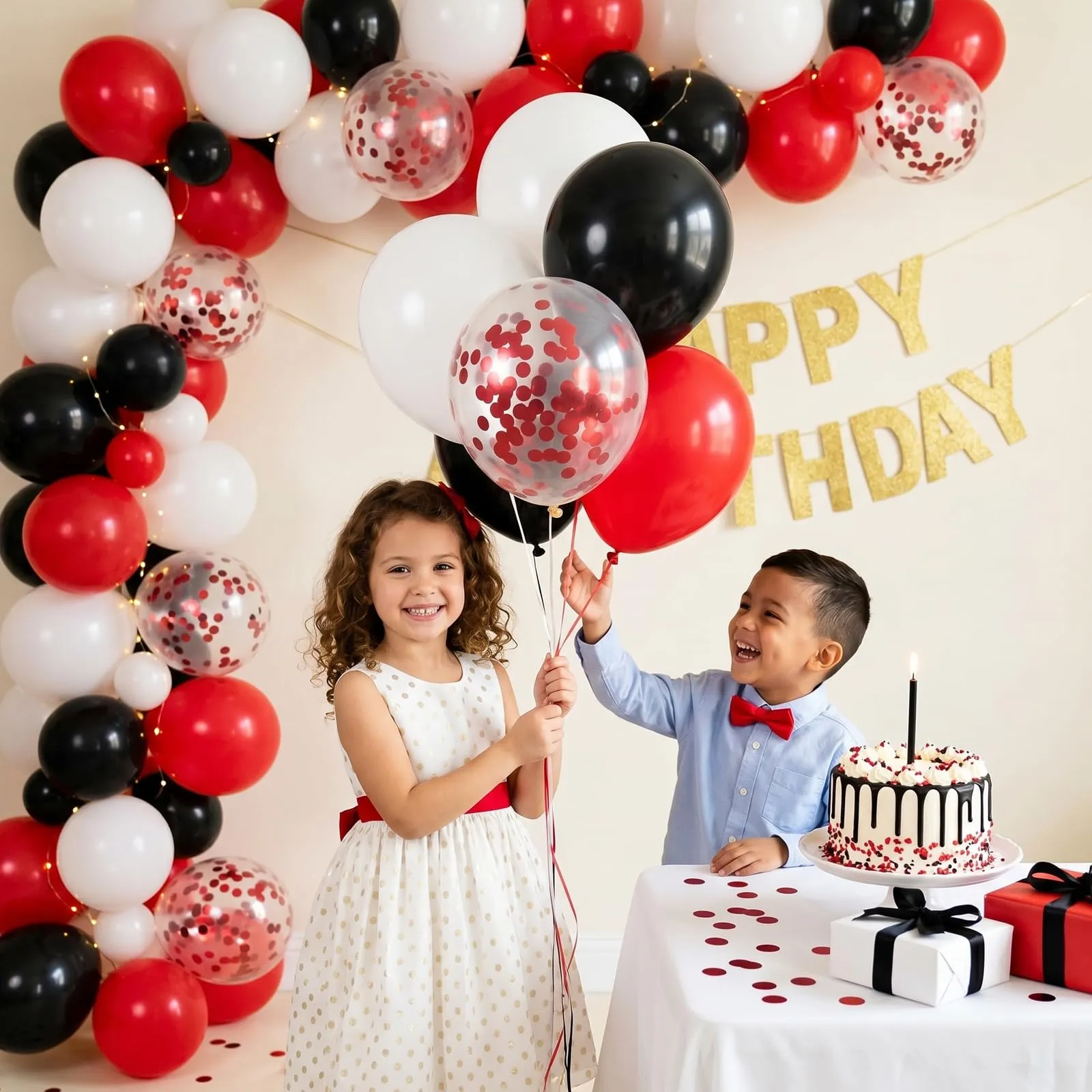 Netnology Palloncini Rossi Neri e Bianchi in Lattice con Coriandoli, 68 Pezzi, 12 Pollici - immagine 6