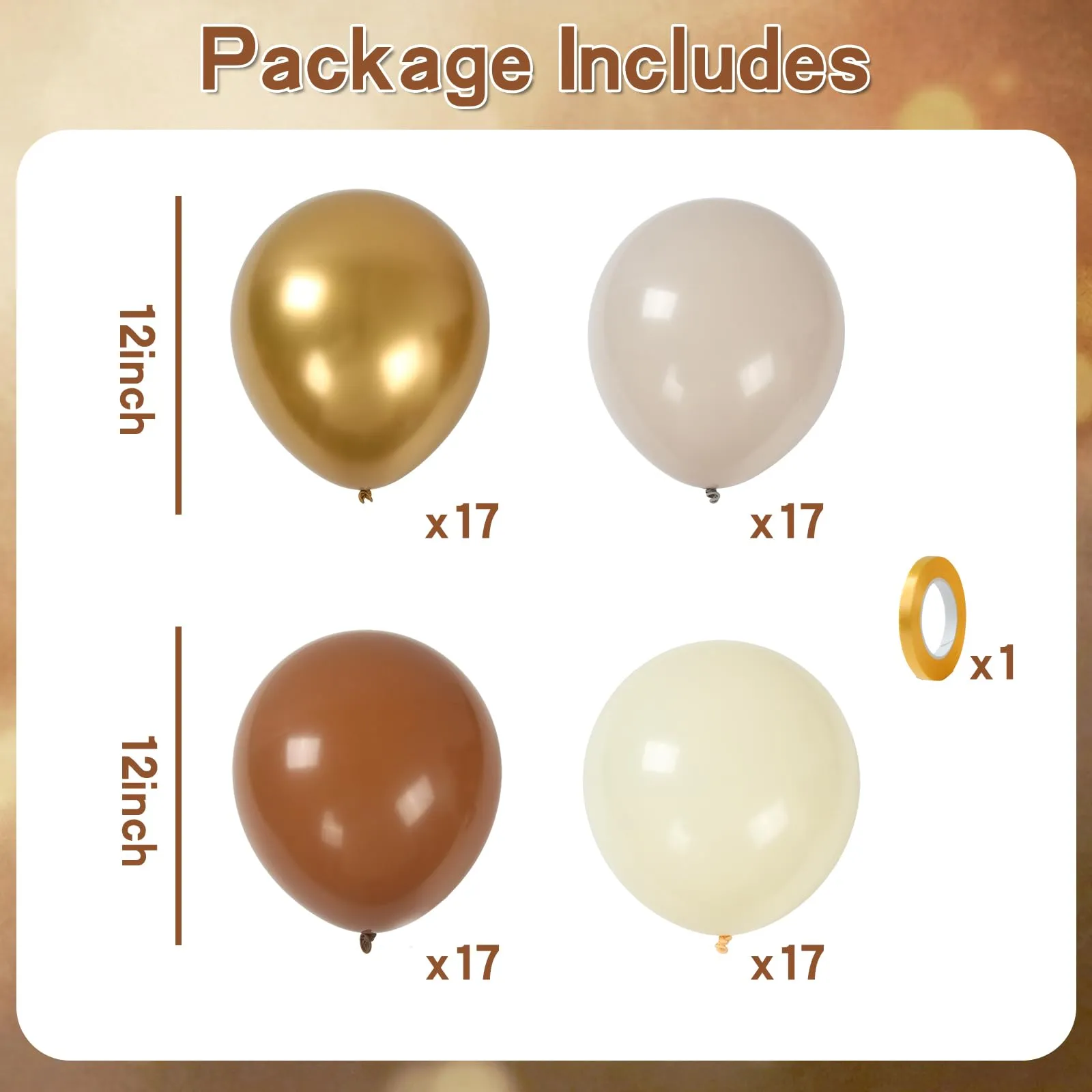 Netnology Palloncini Marrone, Oro e Beige, 68 Pezzi, 12 Pollici - immagine 2