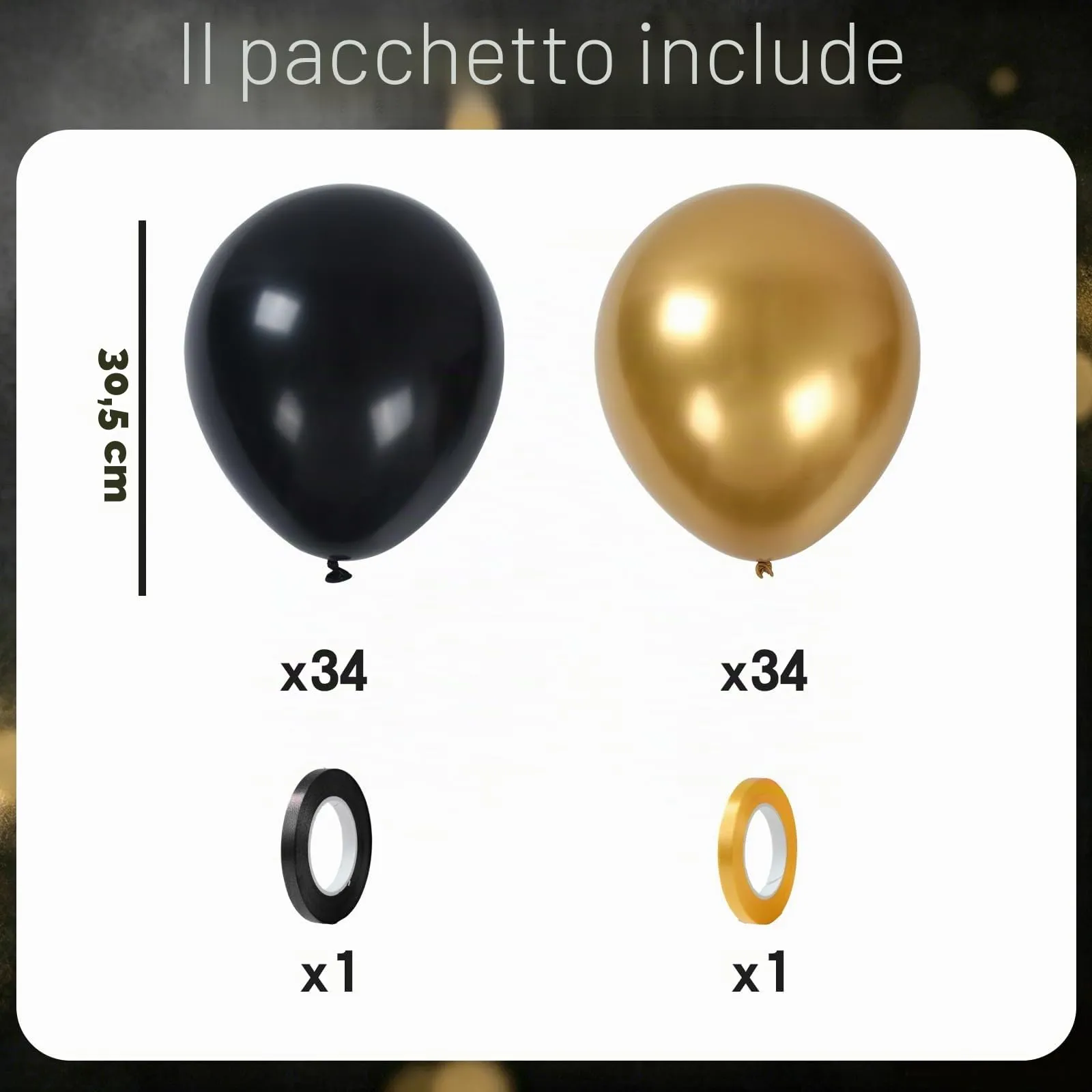 Netnology Palloncini Oro e Nero, 68 Pezzi, 12 Pollici - immagine 2