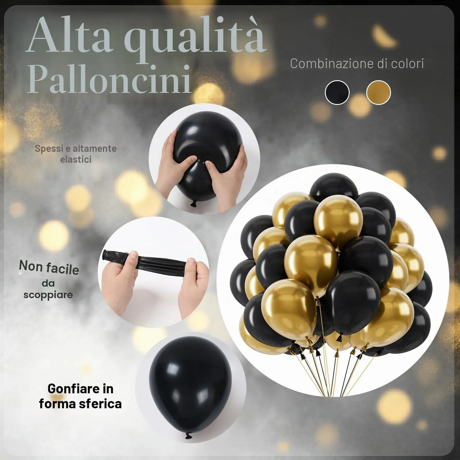 Netnology Palloncini Oro e Nero, 68 Pezzi, 12 Pollici - immagine 3