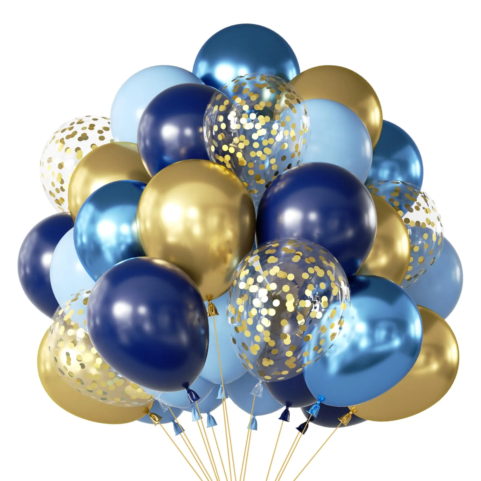 Netnology Palloncini Blu e Oro, 68 Pezzi, 12 Pollici, Metallizzati e con Coriandoli - immagine 1