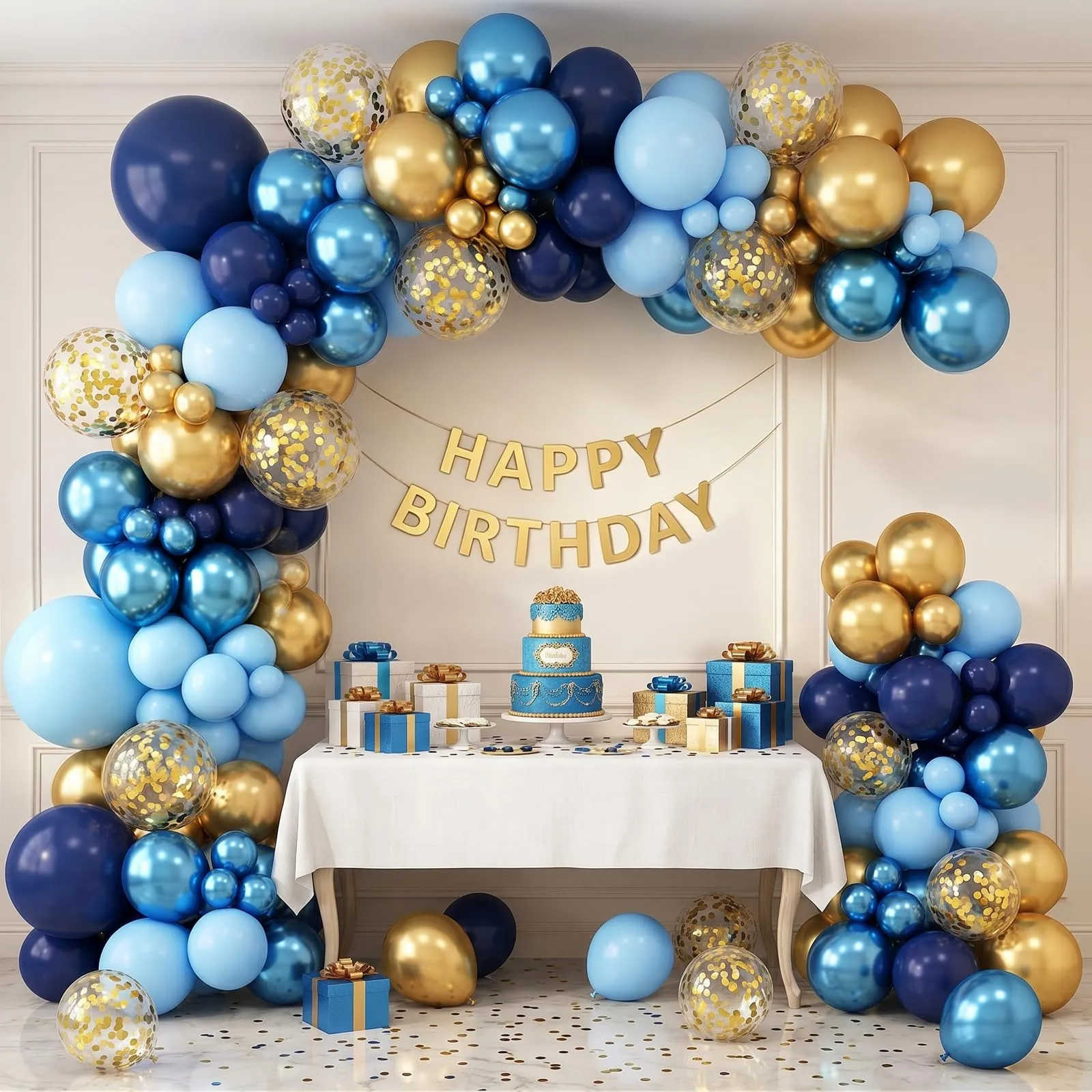 Netnology Palloncini Blu e Oro, 68 Pezzi, 12 Pollici, Metallizzati e con Coriandoli - immagine 5