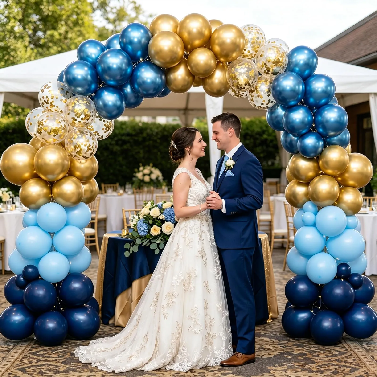 Netnology Palloncini Blu e Oro, 68 Pezzi, 12 Pollici, Metallizzati e con Coriandoli - immagine 6