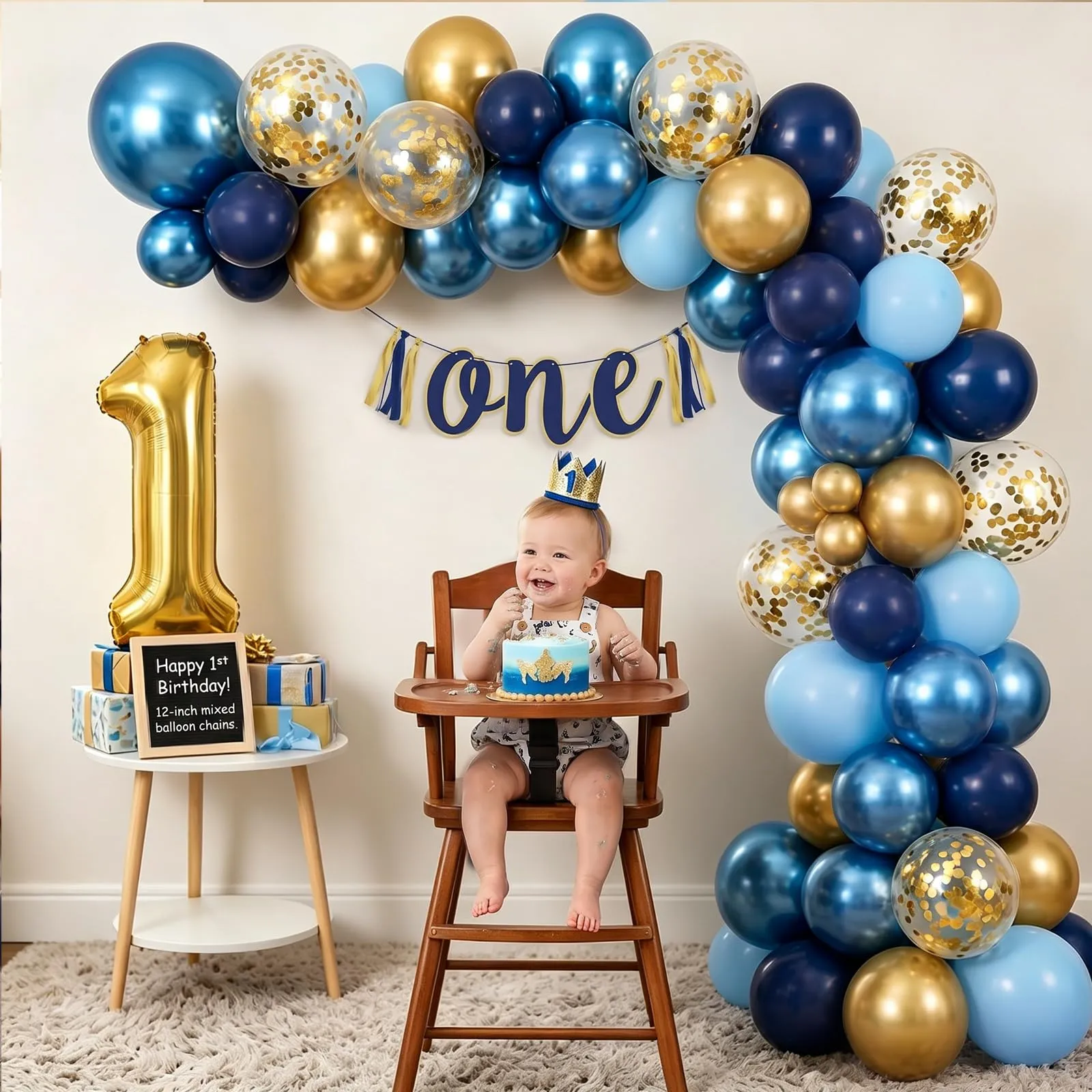 Netnology Palloncini Blu e Oro, 68 Pezzi, 12 Pollici, Metallizzati e con Coriandoli - immagine 8