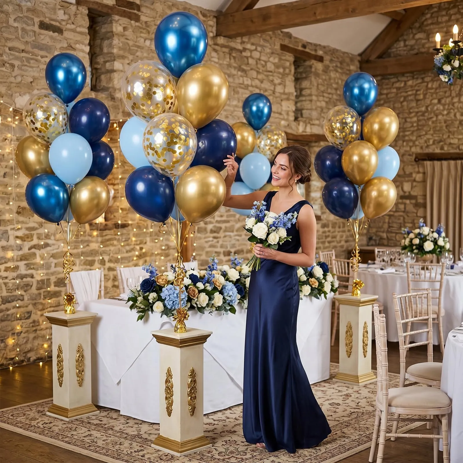 Netnology Palloncini Blu e Oro, 68 Pezzi, 12 Pollici, Metallizzati e con Coriandoli - immagine 9