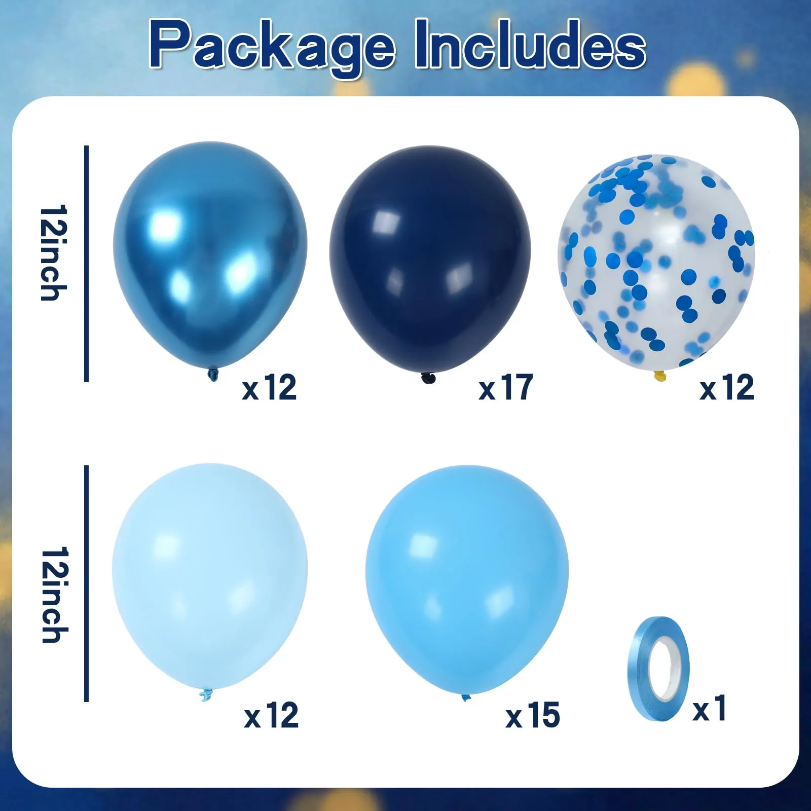 Netnology Palloncini Blu 68 Pezzi, 12 Pollici, Metallizzati e con Coriandoli - immagine 2