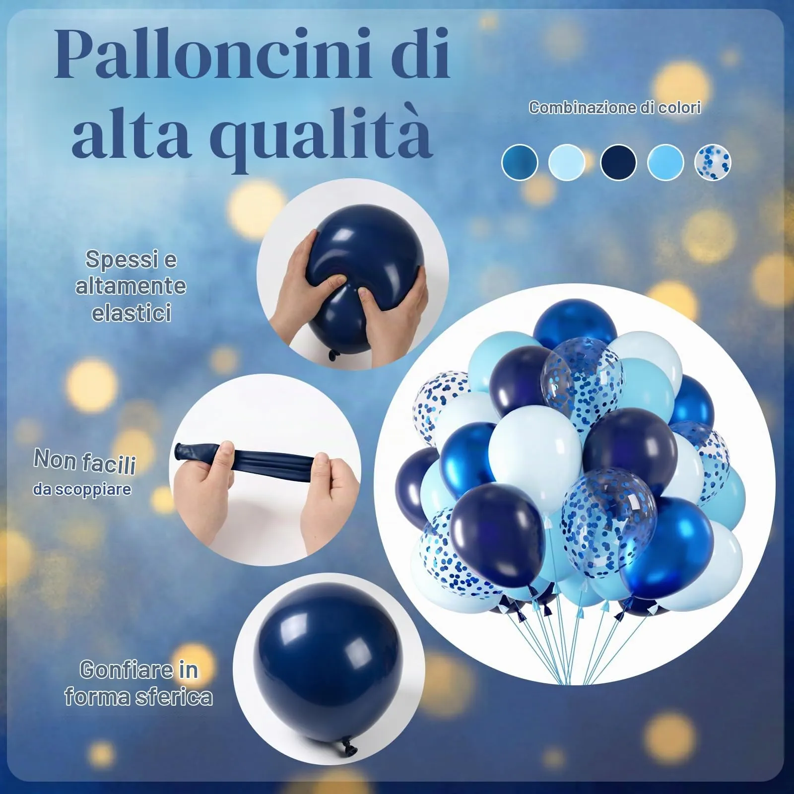 Netnology Palloncini Blu 68 Pezzi, 12 Pollici, Metallizzati e con Coriandoli - immagine 3