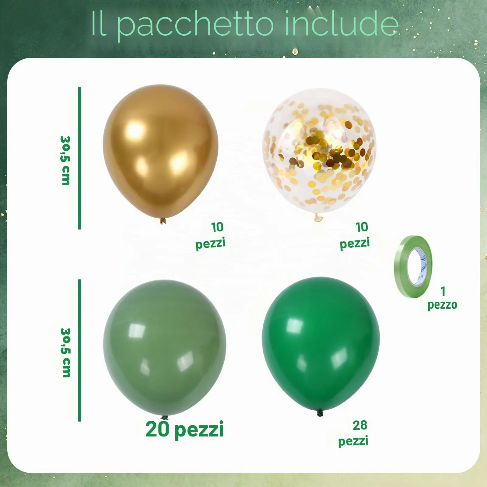 Netnology Palloncini Verde Salvia e Oro, 68 Pezzi, 12 Pollici - immagine 2