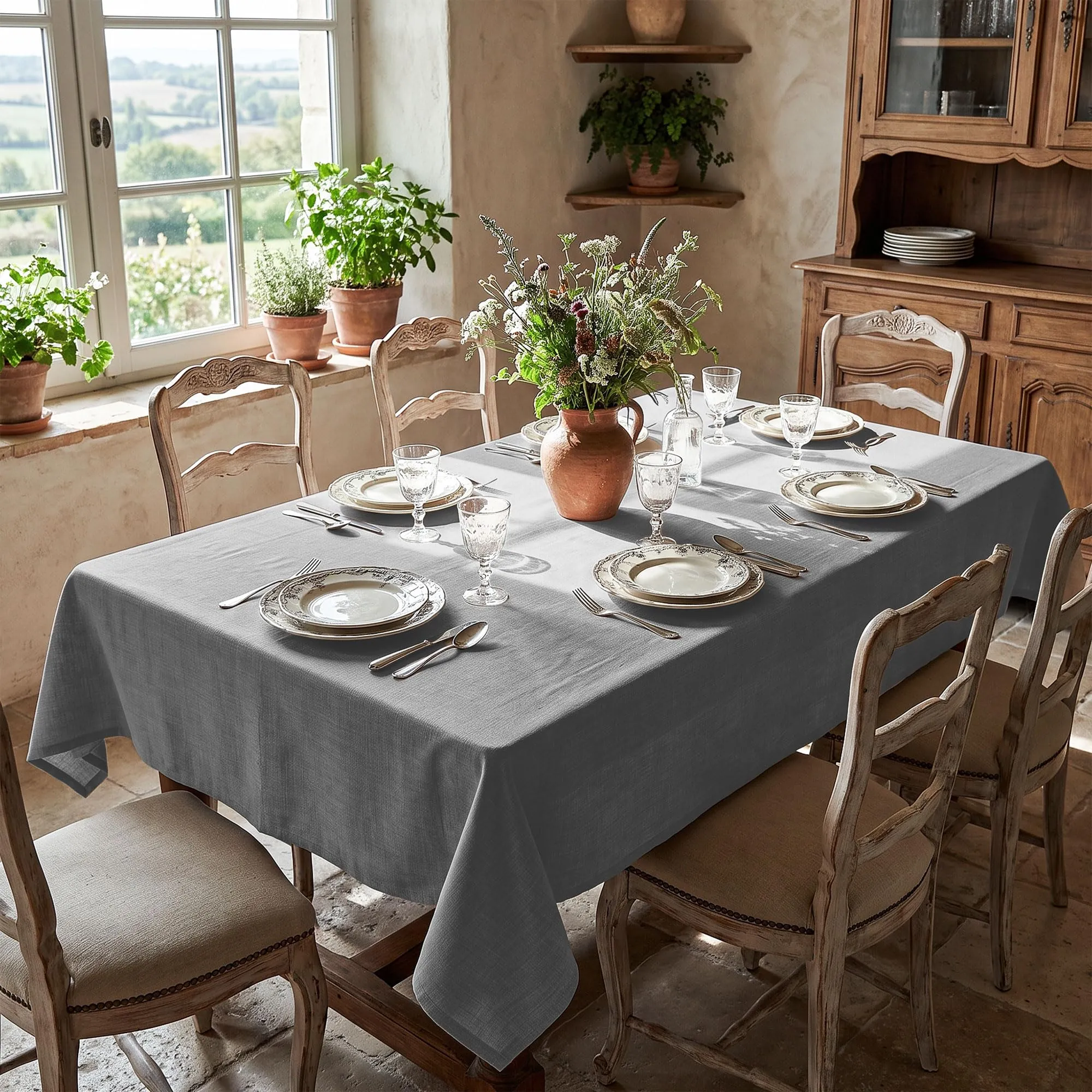 Deconovo Tovaglia Idrorepellente Effetto Lino, 150x300 cm, Grigio - immagine 5