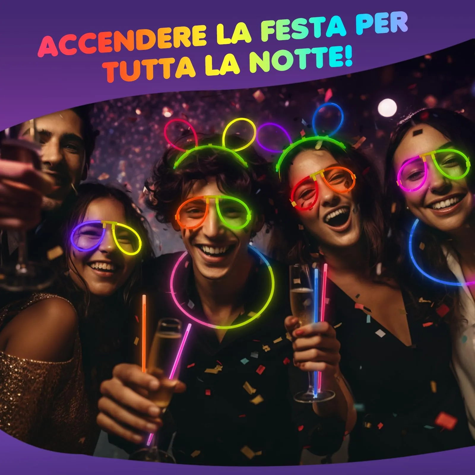 Ziitty Braccialetti Luminosi Fluorescenti Kit 252 Pezzi, 120 Glow Sticks e 132 Connettori per Bracciali e Occhiali - immagine 7