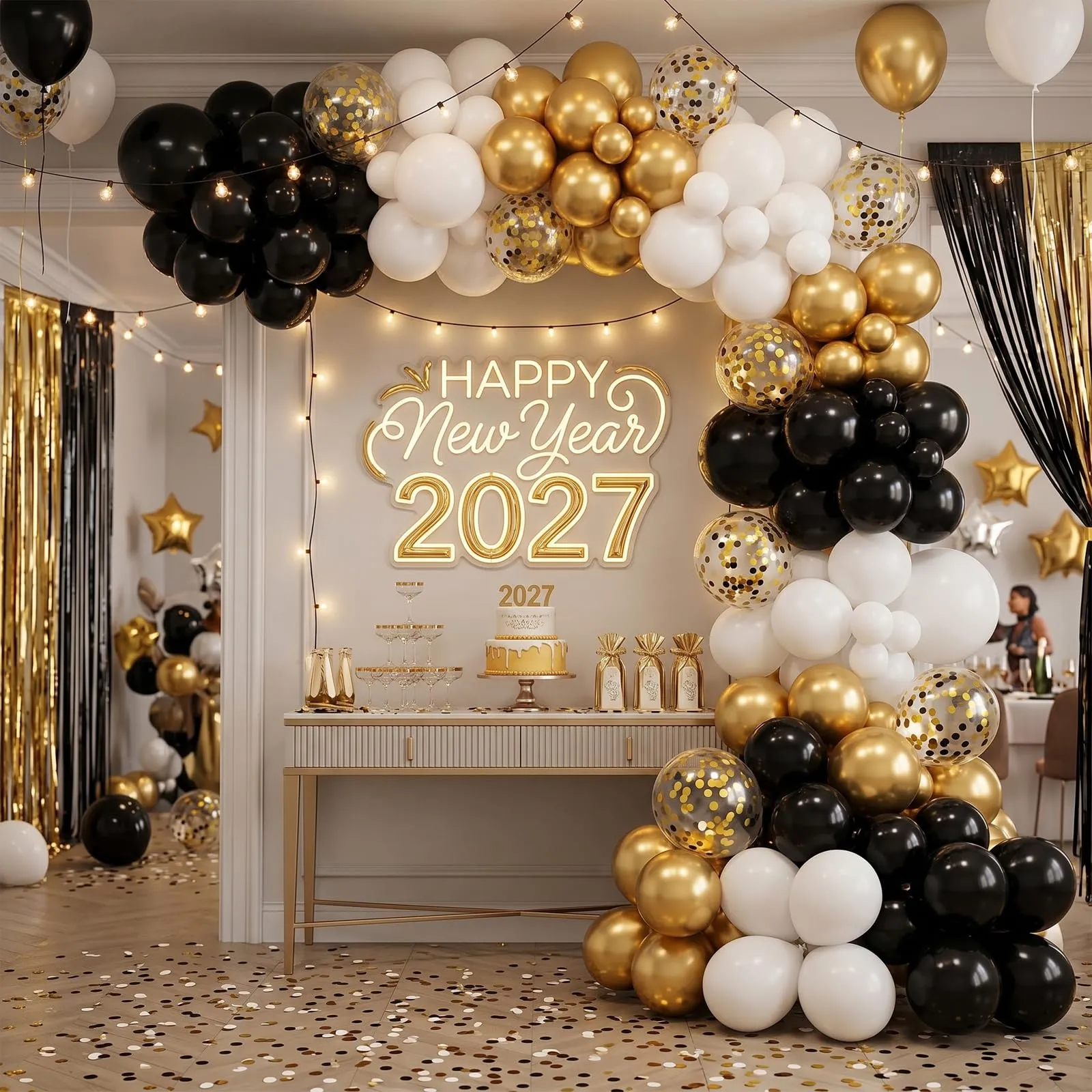 Netnology Set Palloncini Oro, Nero e Bianco, 68 Pezzi, 12 Pollici - immagine 4