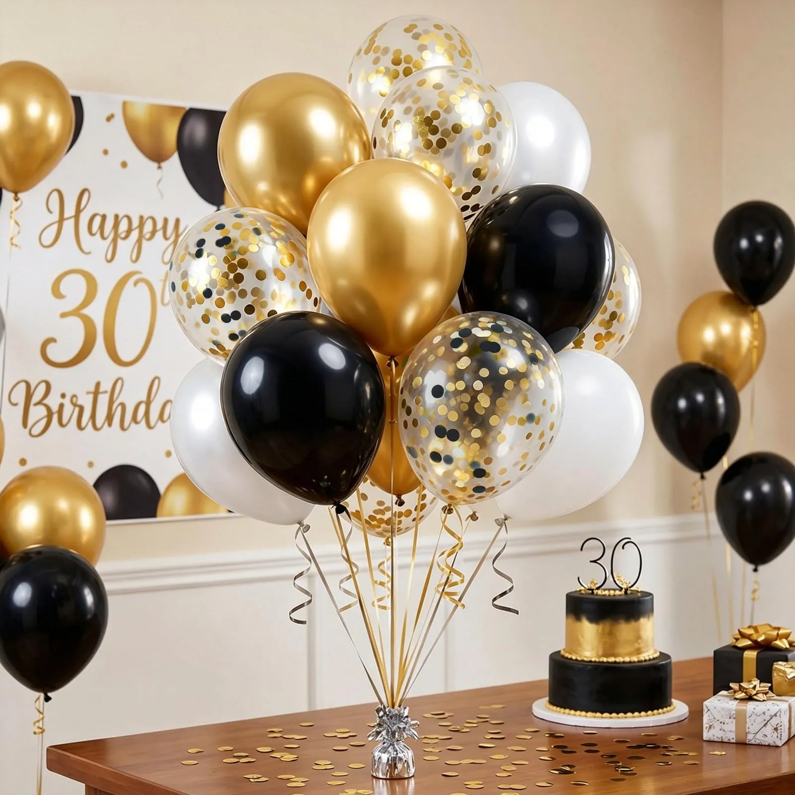 Netnology Set Palloncini Oro, Nero e Bianco, 68 Pezzi, 12 Pollici - immagine 5