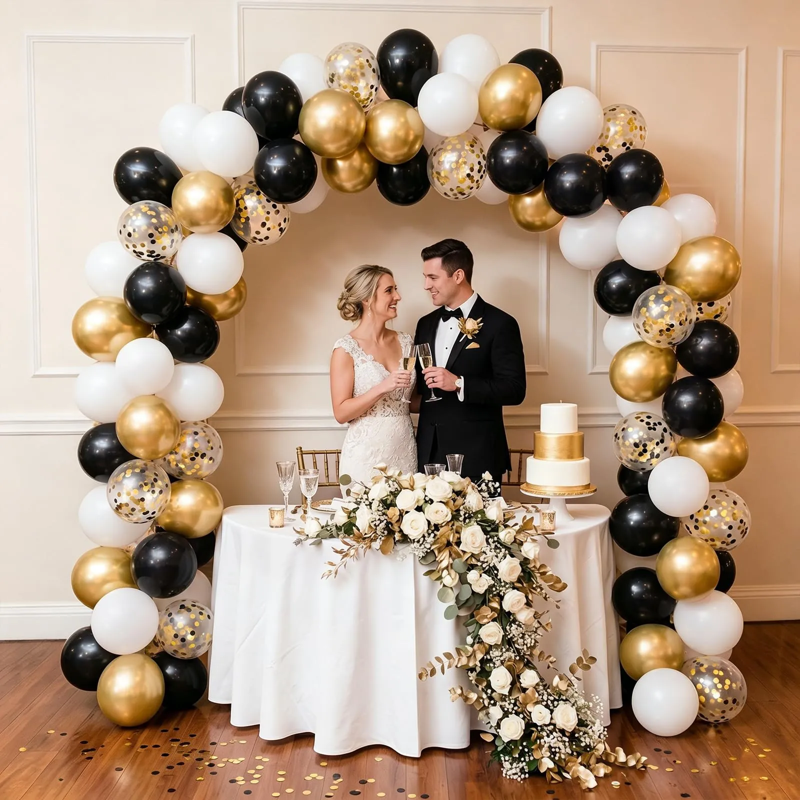 Netnology Set Palloncini Oro, Nero e Bianco, 68 Pezzi, 12 Pollici - immagine 6