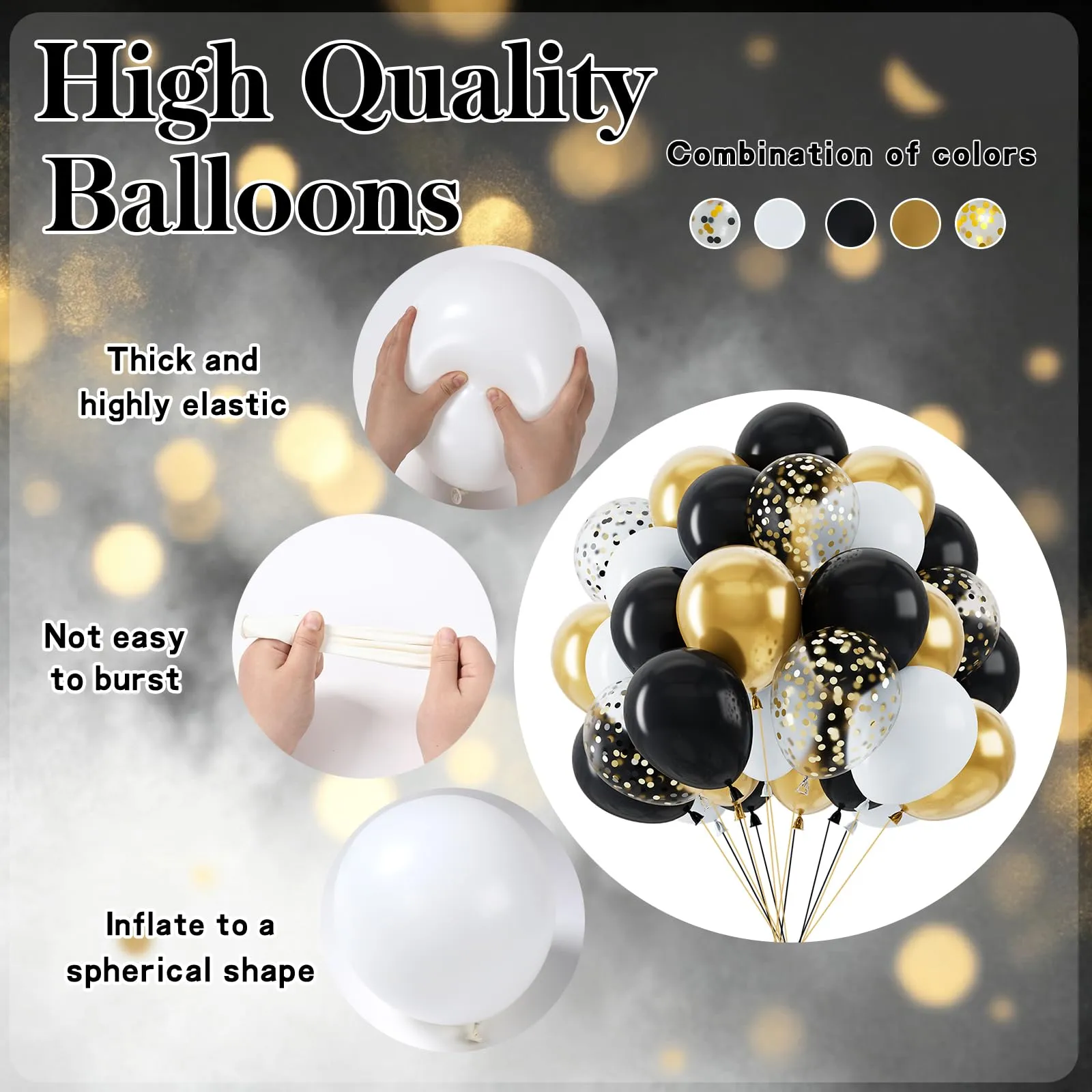 Netnology Set Palloncini Oro, Nero e Bianco, 68 Pezzi, 12 Pollici - immagine 8