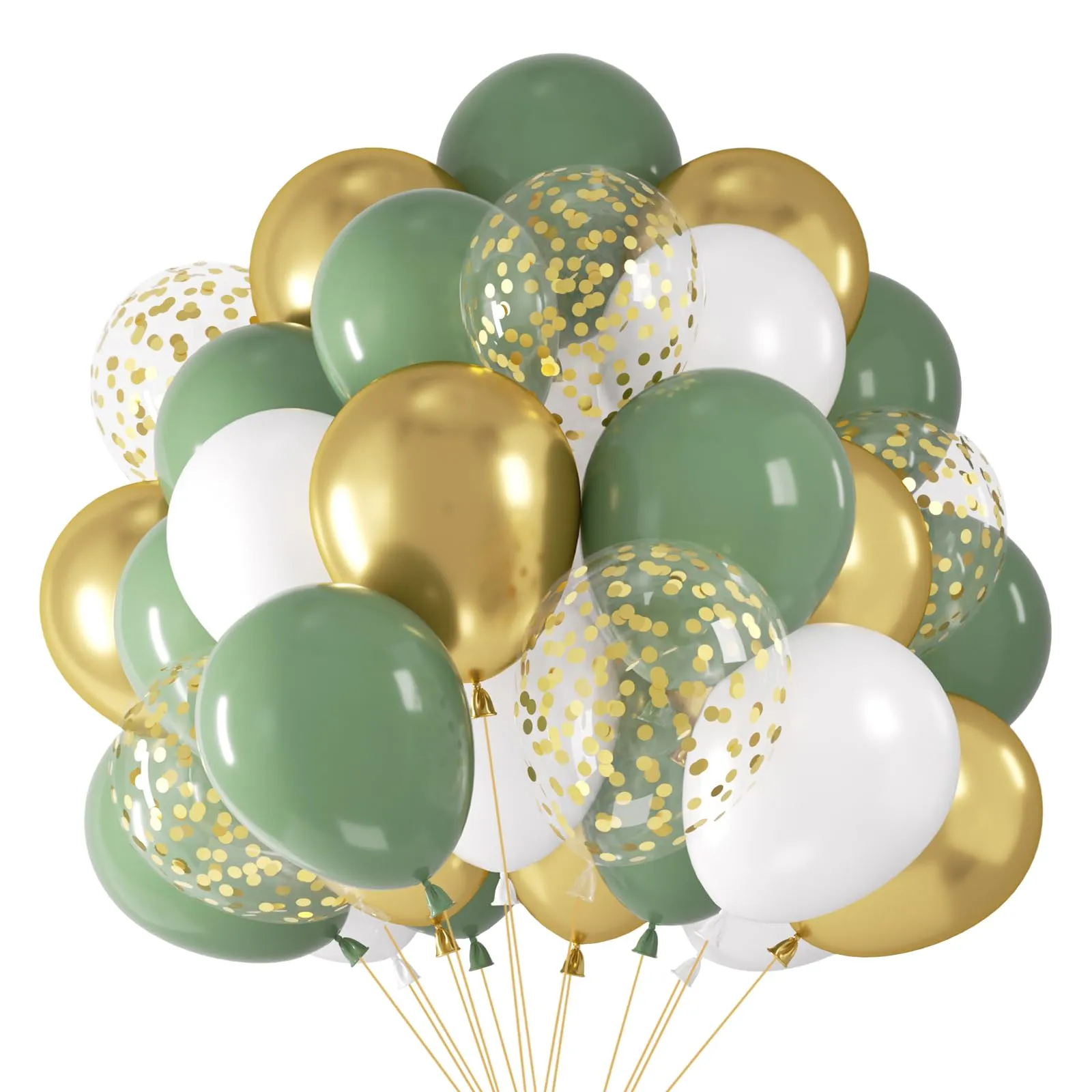 Netnology Palloncini Verde Salvia, Bianchi e Oro, 68 Pezzi, 12 Pollici - immagine 1