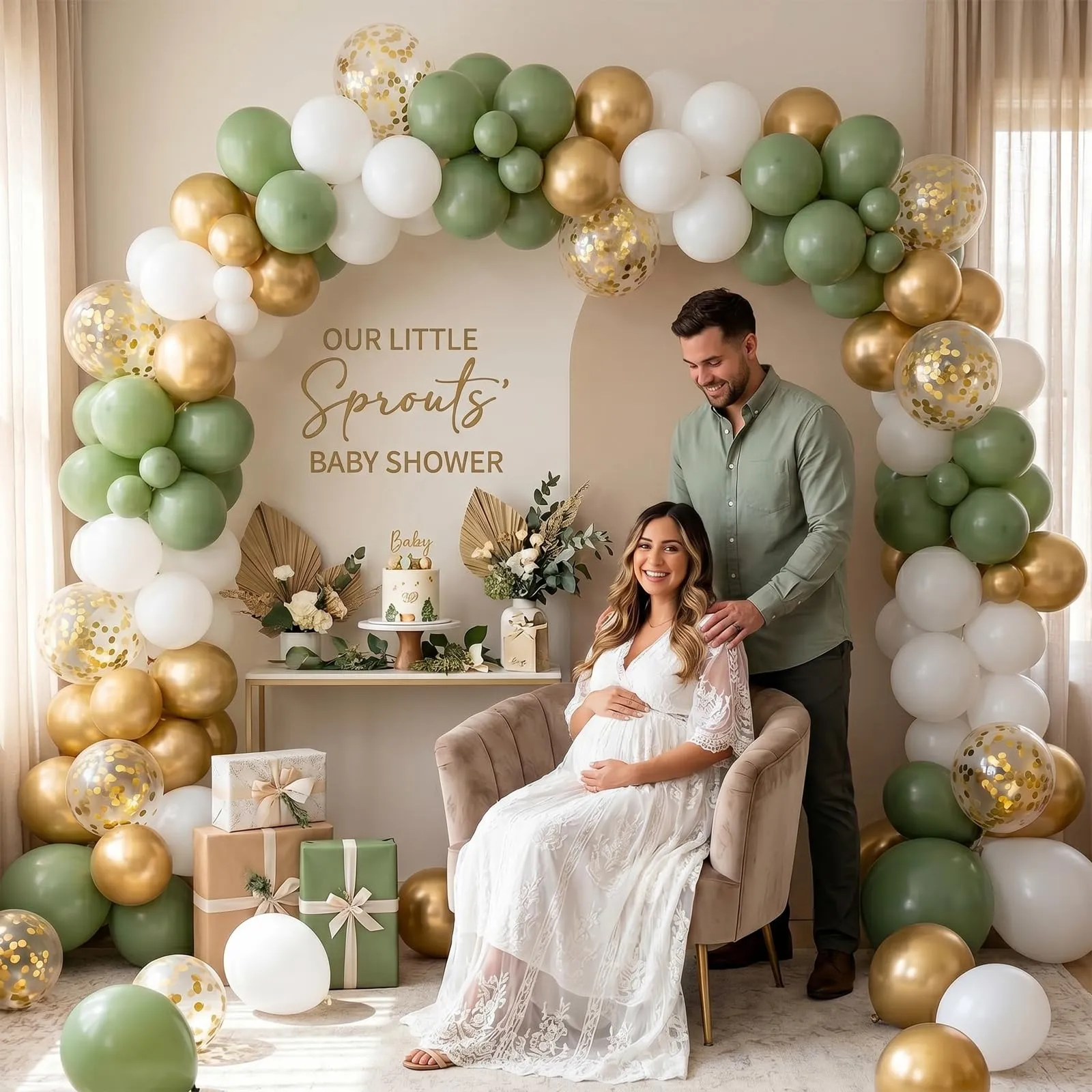 Netnology Palloncini Verde Salvia, Bianchi e Oro, 68 Pezzi, 12 Pollici - immagine 6