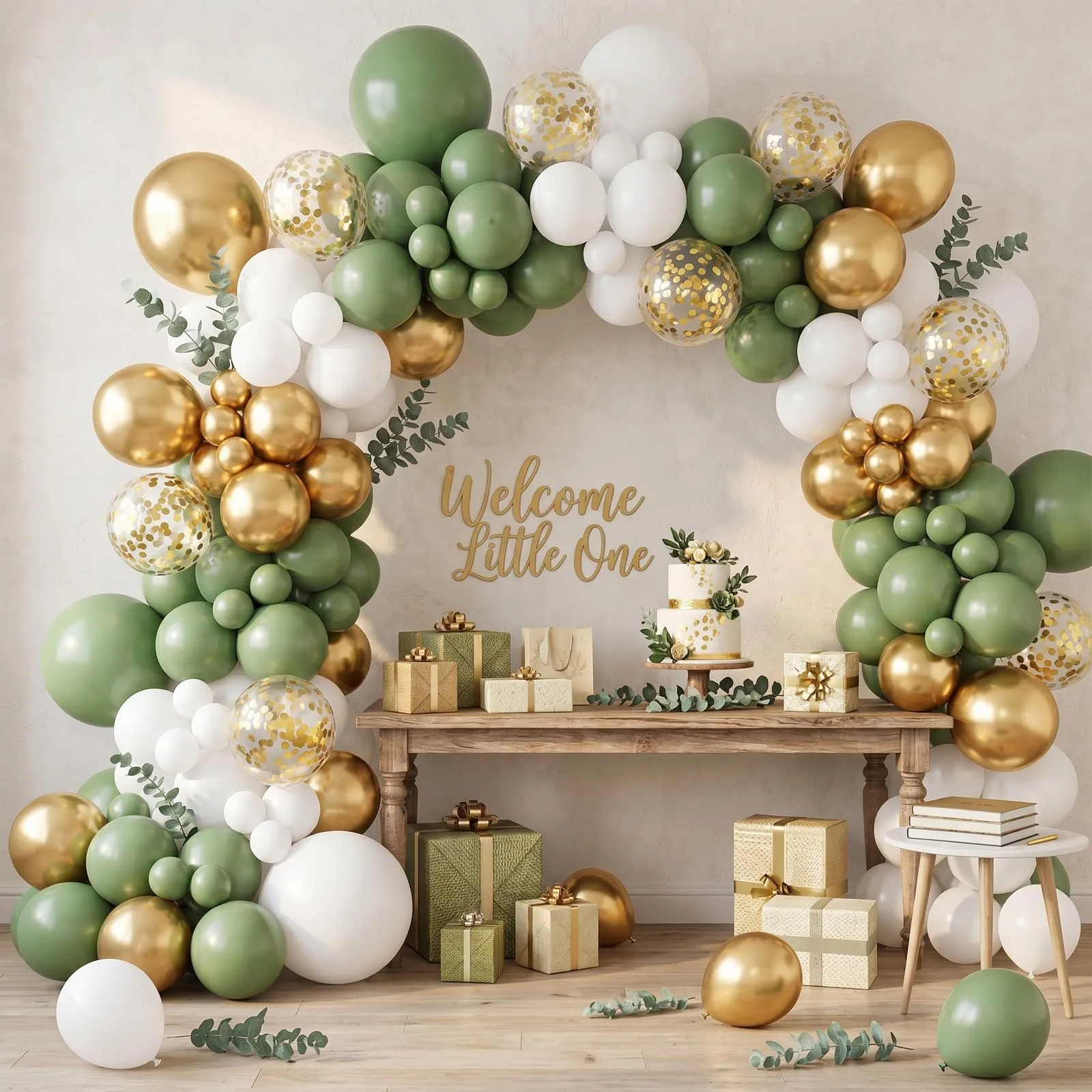 Netnology Palloncini Verde Salvia, Bianchi e Oro, 68 Pezzi, 12 Pollici - immagine 9