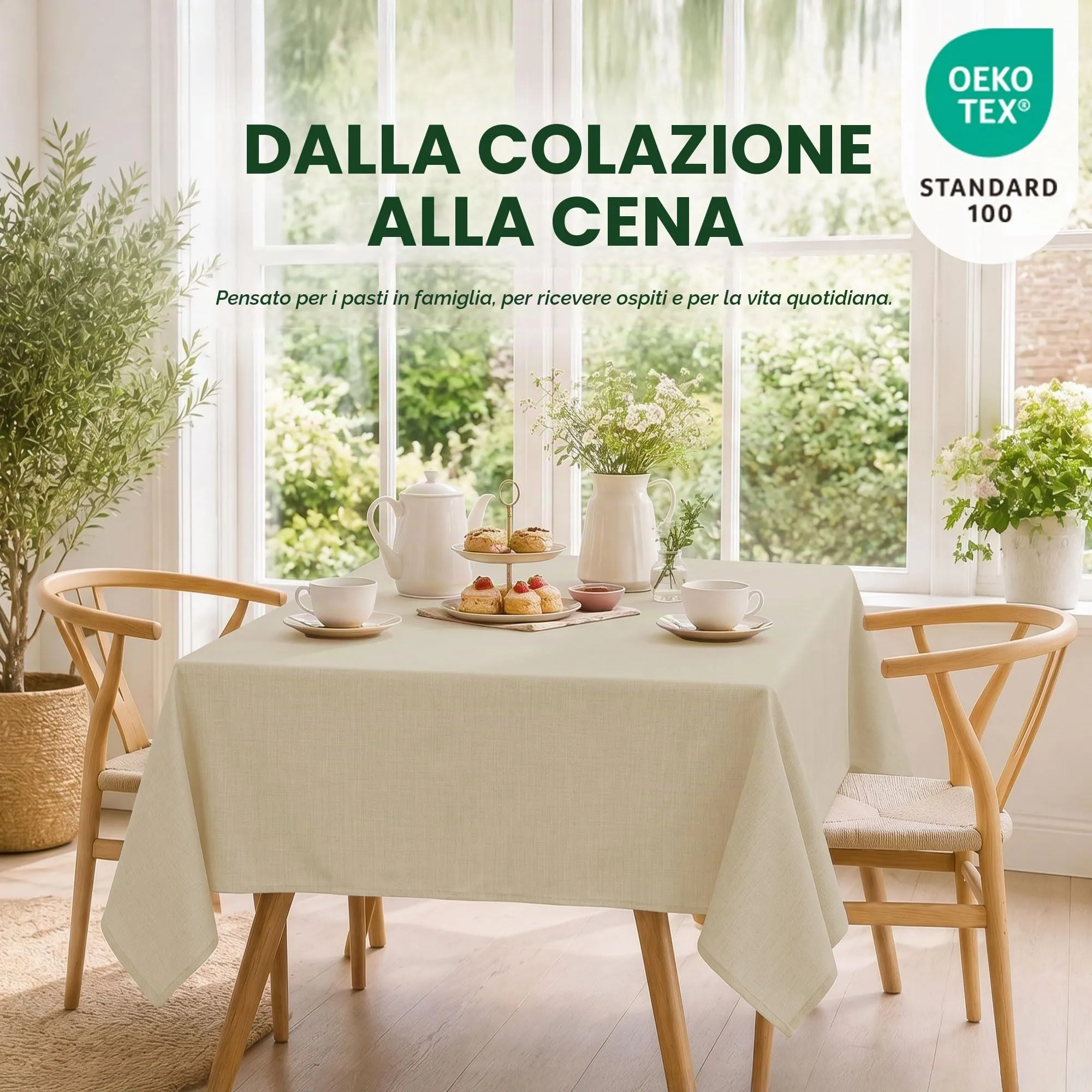 Deconovo Tovaglia Idrorepellente Effetto Lino, 150x300 cm, Beige - immagine 9