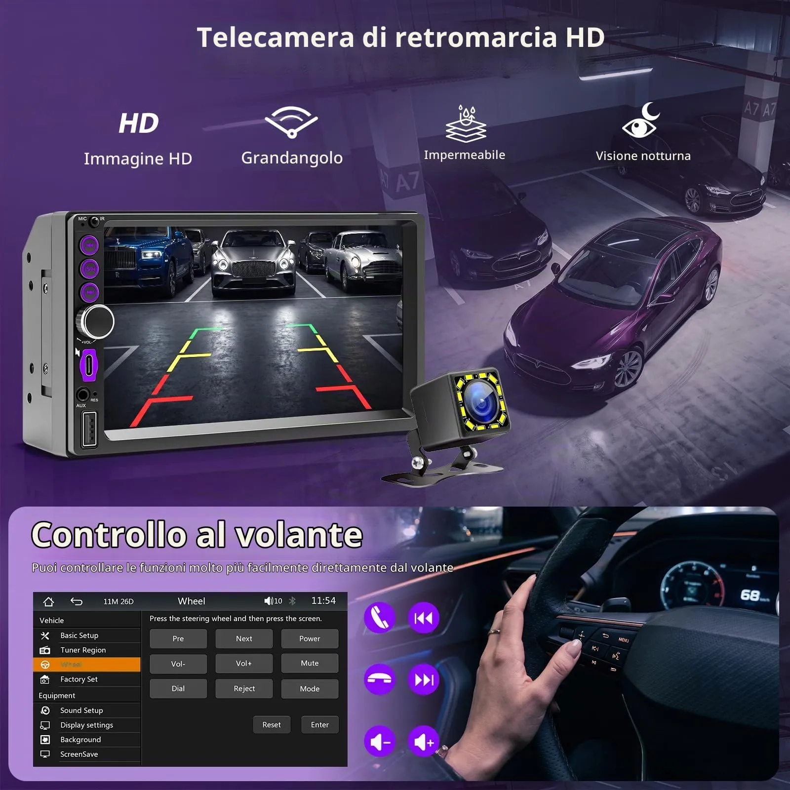 KMUTZY Autoradio 2 DIN CarPlay Wireless e Android Auto, Schermo Touchscreen 7" HD, Bluetooth, Telecamera Posteriore, Mirror Link, GPS - immagine 5