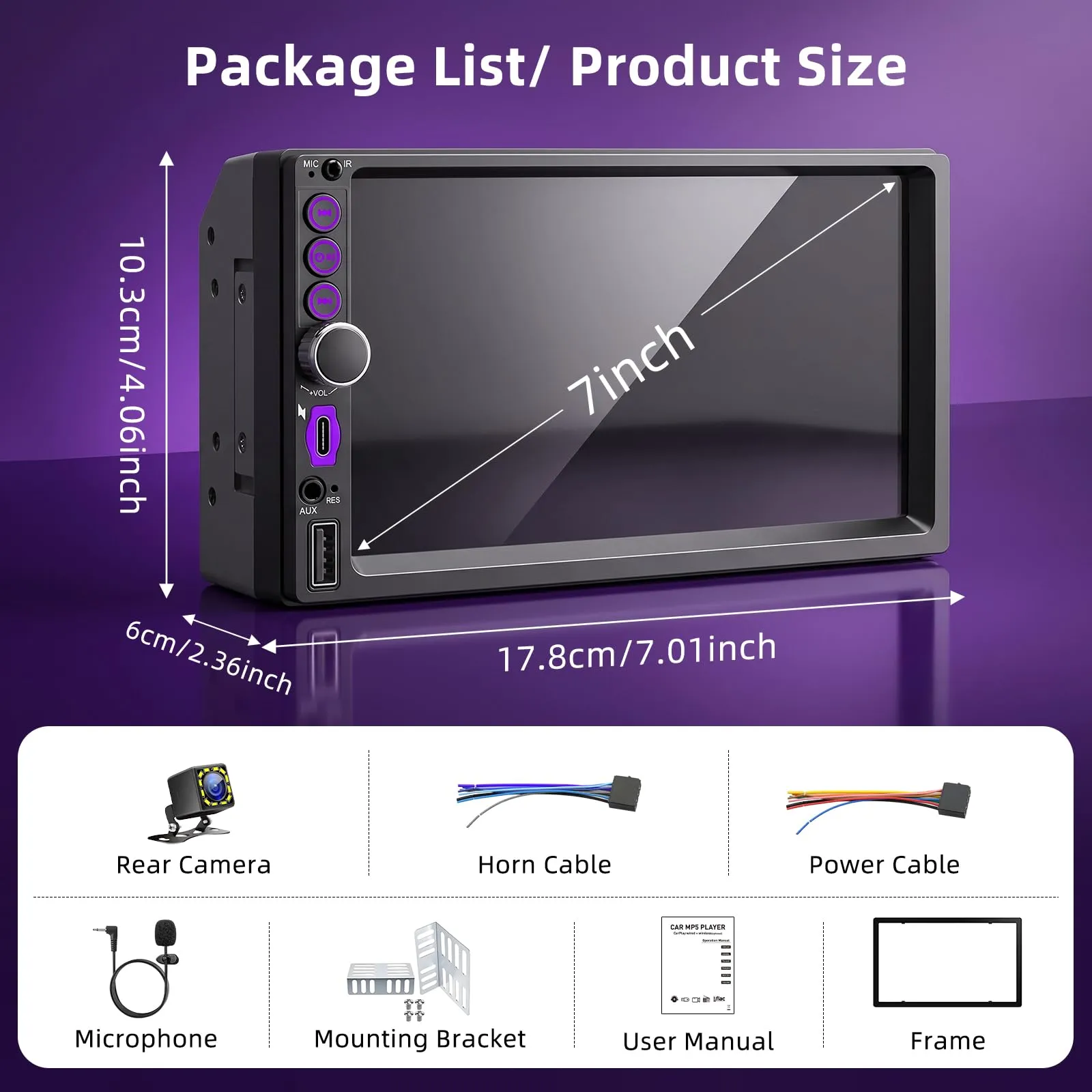 KMUTZY Autoradio 2 DIN CarPlay Wireless e Android Auto, Schermo Touchscreen 7" HD, Bluetooth, Telecamera Posteriore, Mirror Link, GPS - immagine 7
