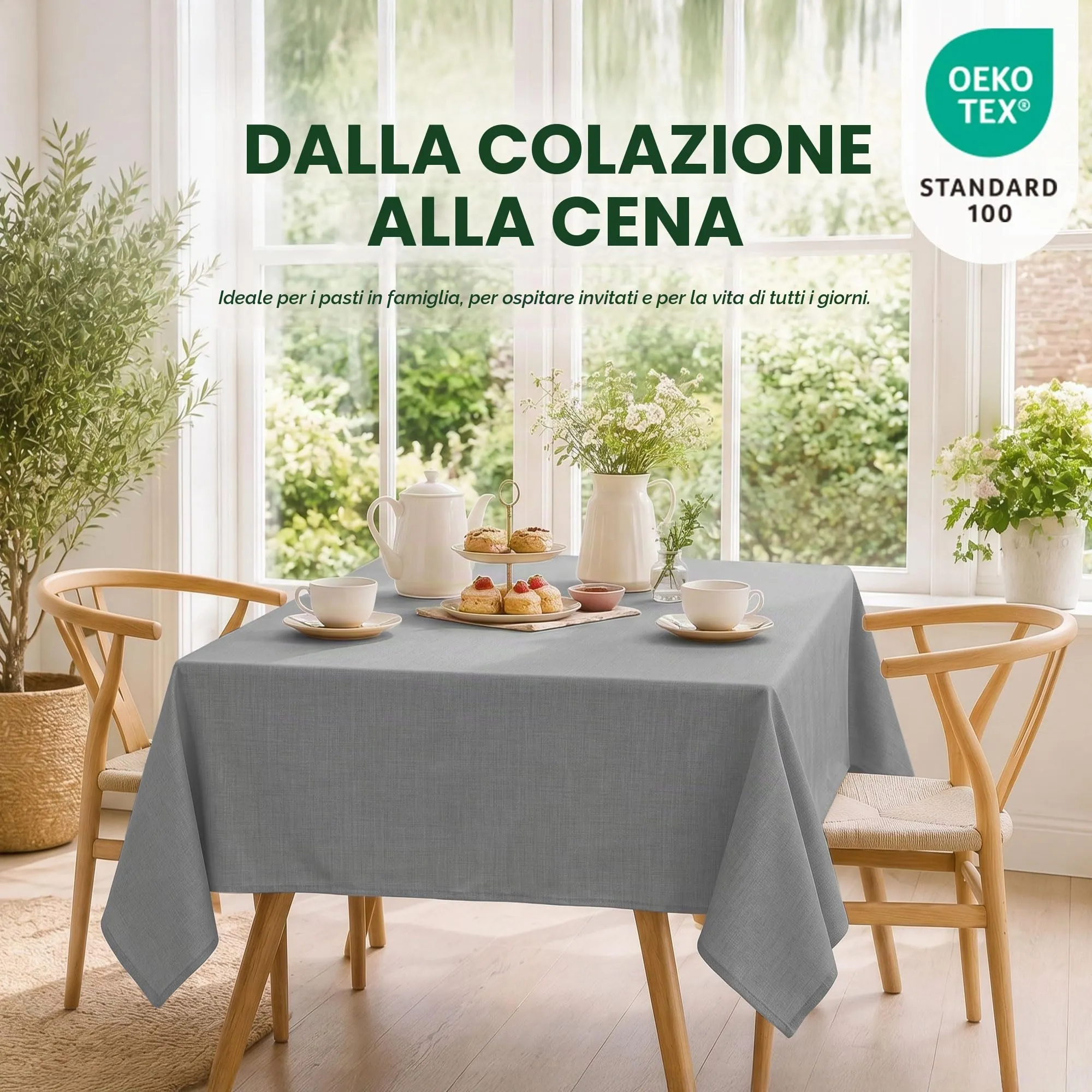 Deconovo Tovaglia Idrorepellente Effetto Lino, 100x140 cm, Grigio - immagine 7