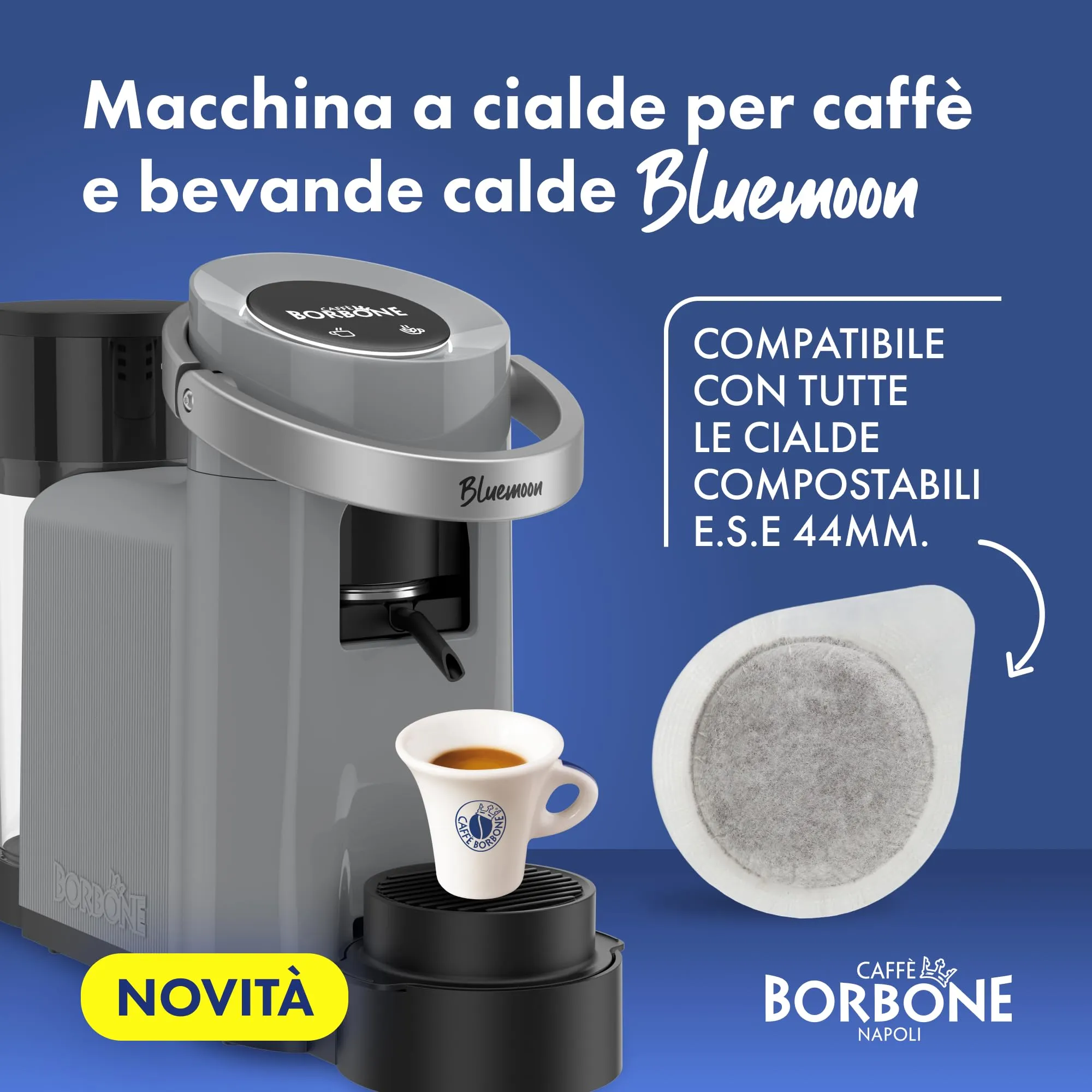 Caffè Borbone Bluemoon Macchina da Caffè a Cialde, Grigia (Macchina + Cialda Blu) - immagine 4