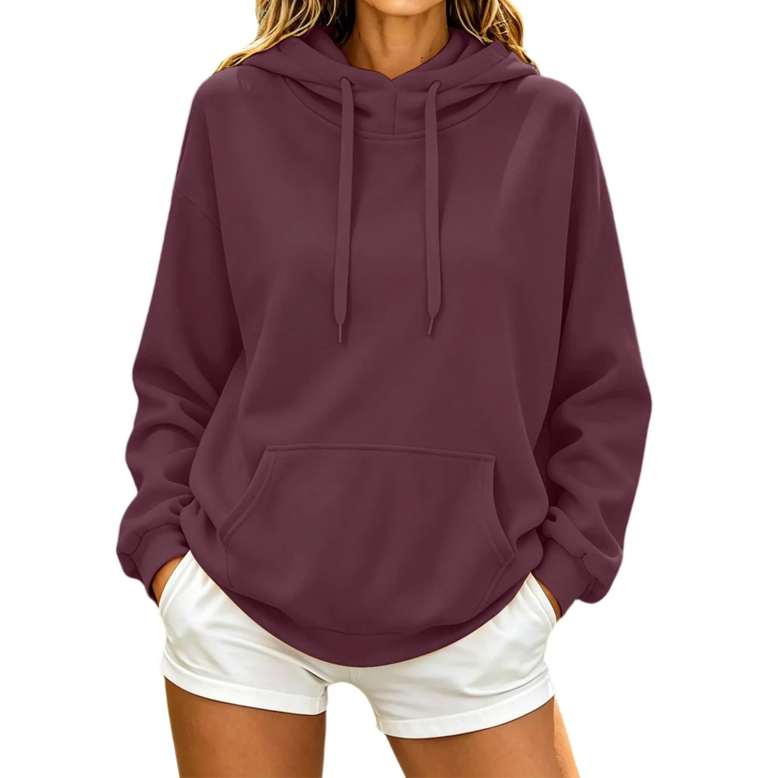 Generico Felpa Donna con Cappuccio in Fleece, Hoodie Pullover con Tasca e Coulisse - immagine 2