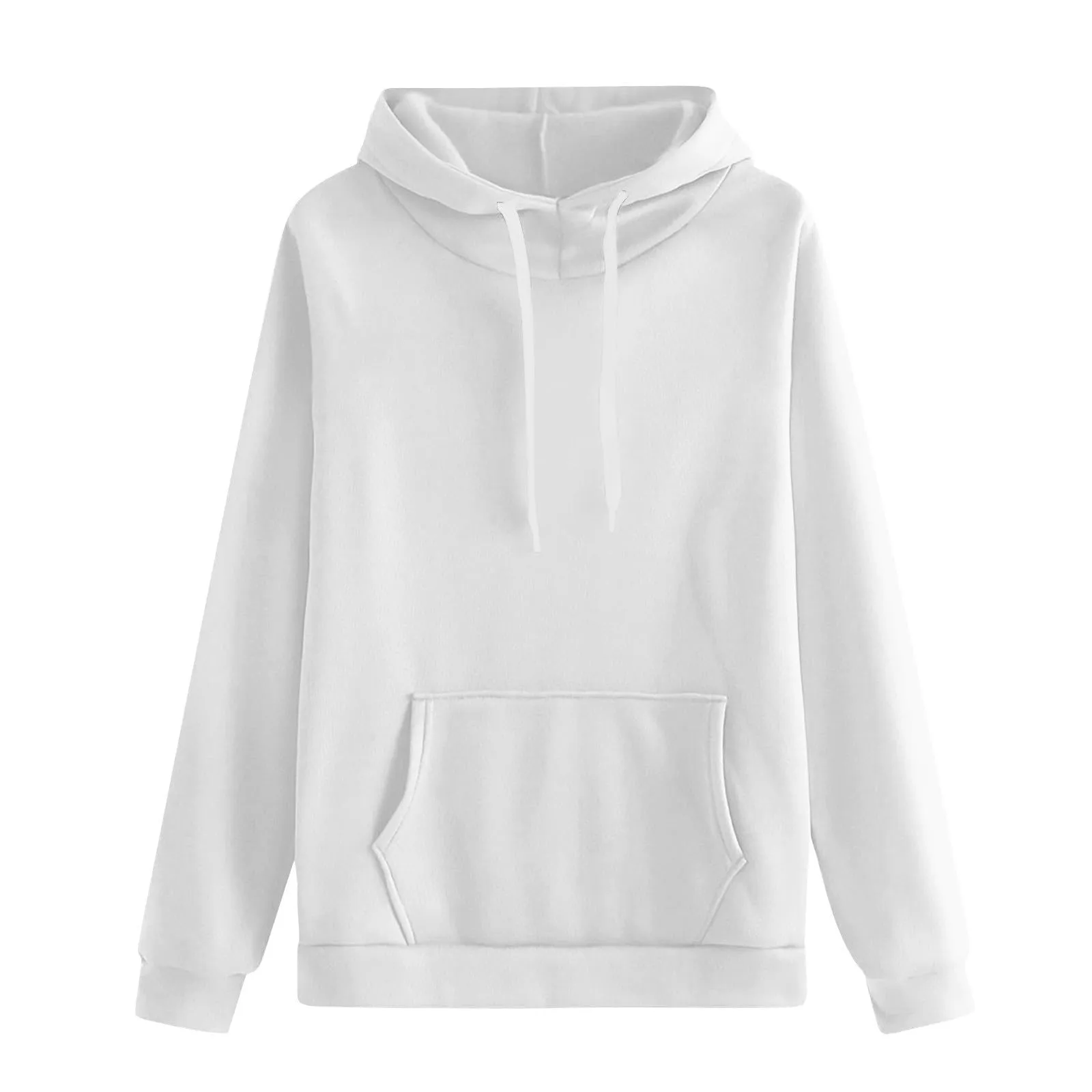 Generico Felpa Donna con Cappuccio in Fleece, Hoodie Pullover con Tasca e Coulisse, Tinta Unita, 3XL, White - immagine 4