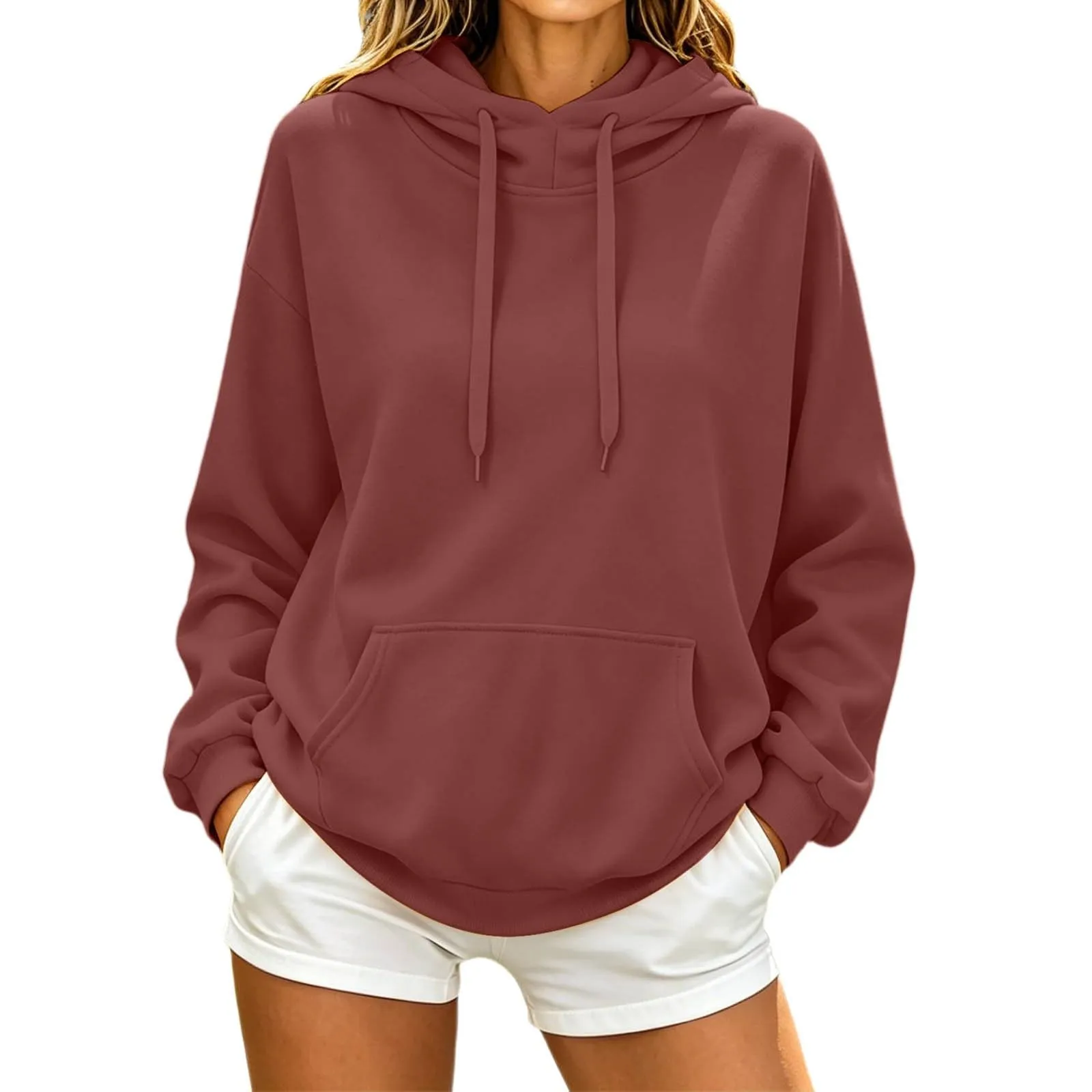 Generico Felpa Donna con Cappuccio in Fleece, Hoodie Pullover con Tasca e Coulisse - immagine 1