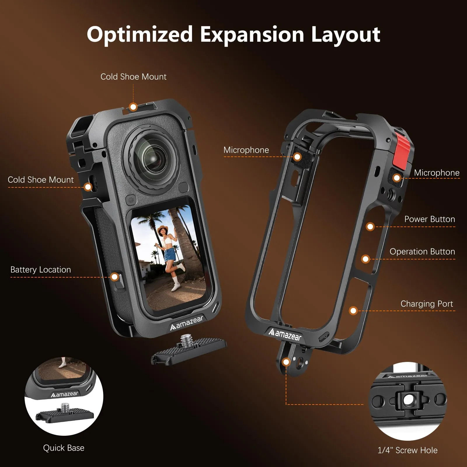 Amazear Gabbia Protettiva in Metallo per Insta360 X6 con Base Rapida - immagine 2