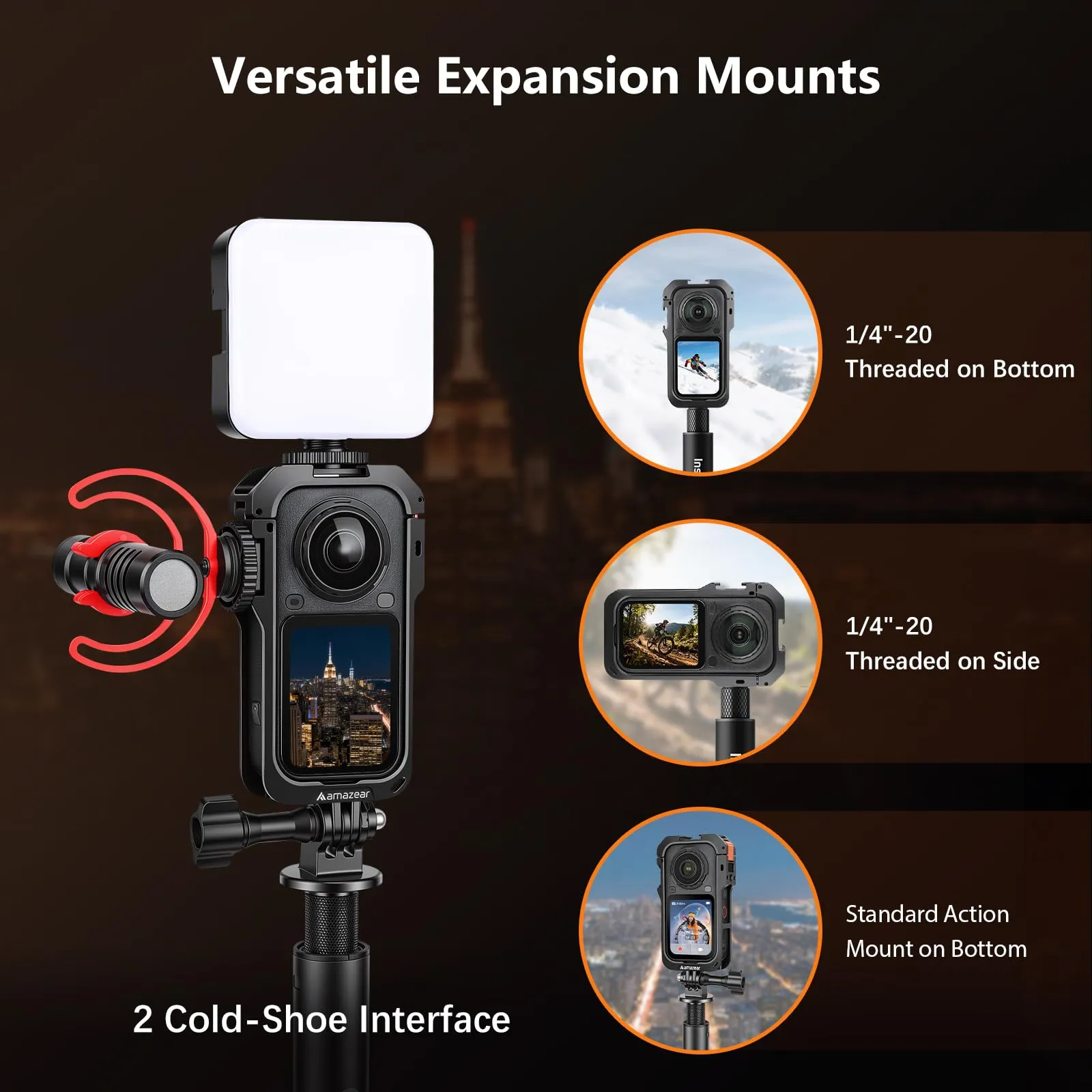 Amazear Gabbia Protettiva in Metallo per Insta360 X6 con Base Rapida - immagine 3
