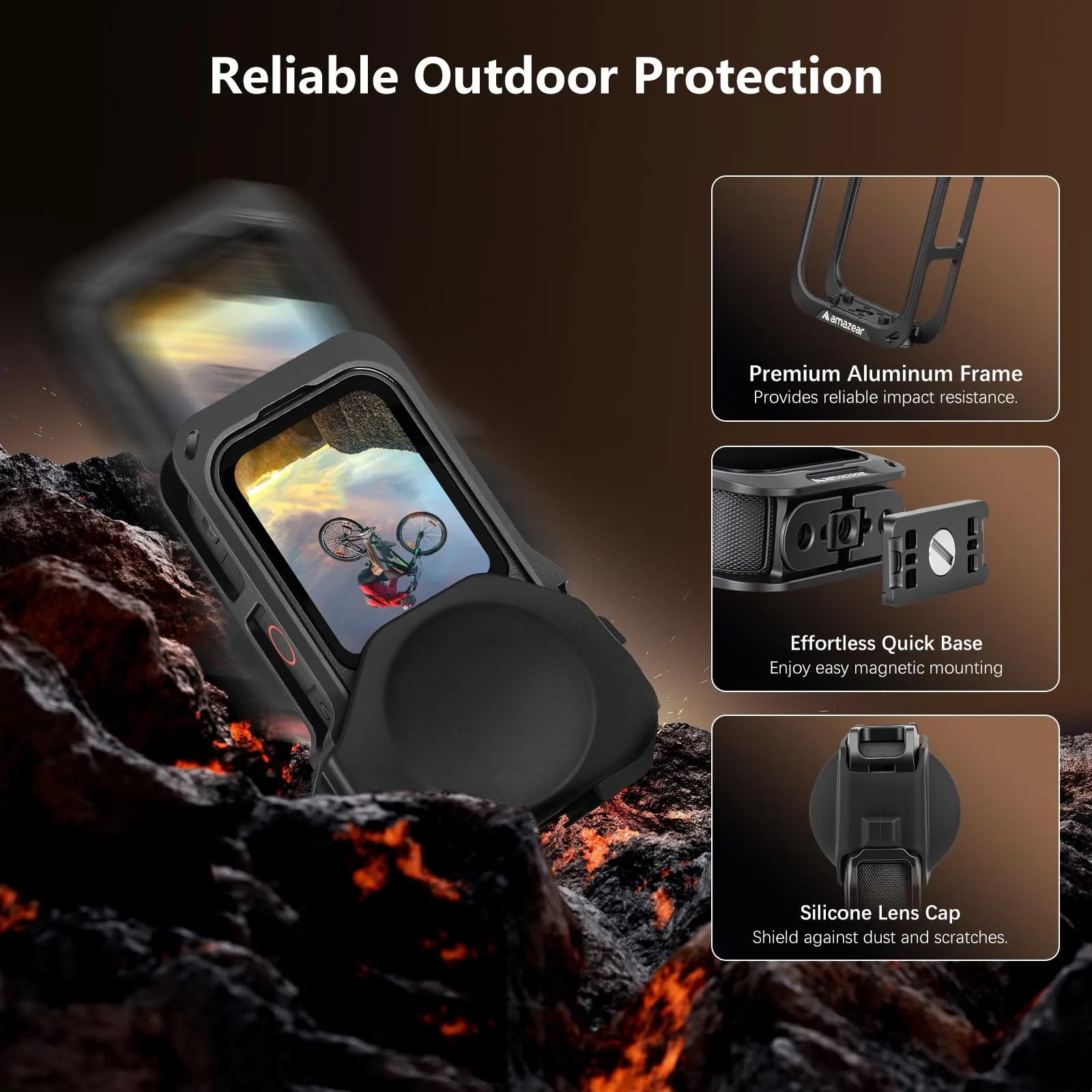 Amazear Gabbia Protettiva in Metallo per Insta360 X6 con Base Rapida - immagine 6