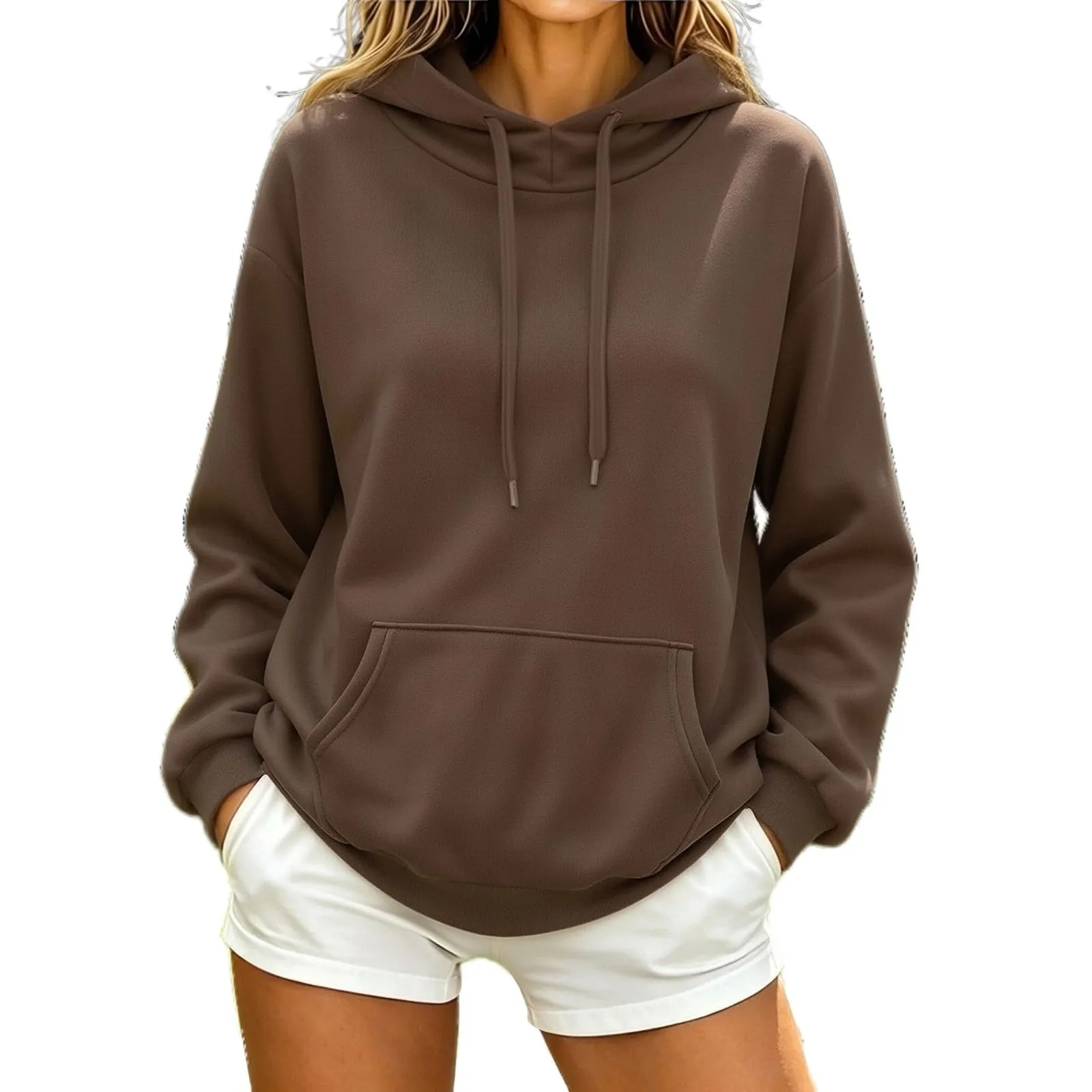 Generico Felpa Donna con Cappuccio in Fleece, Hoodie Pullover con Tasca e Coulisse - immagine 2