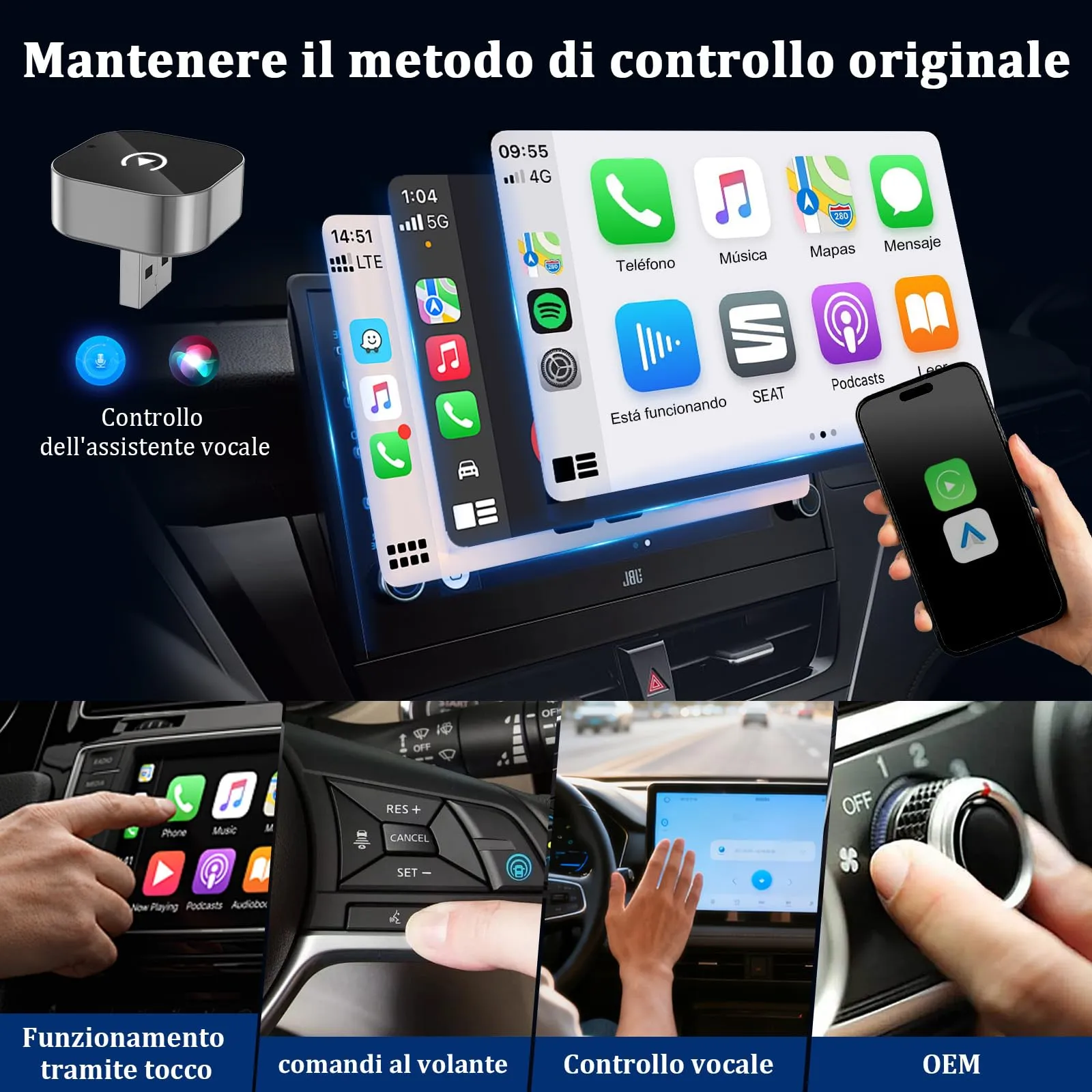BSTOEM Adattatore Wireless 2-in-1 per Apple CarPlay e Android Auto, USB Type-C, Argento - immagine 3