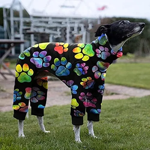 Haloumoning Pigiama Intero per Cani con Impronte, Nero, L - immagine 2