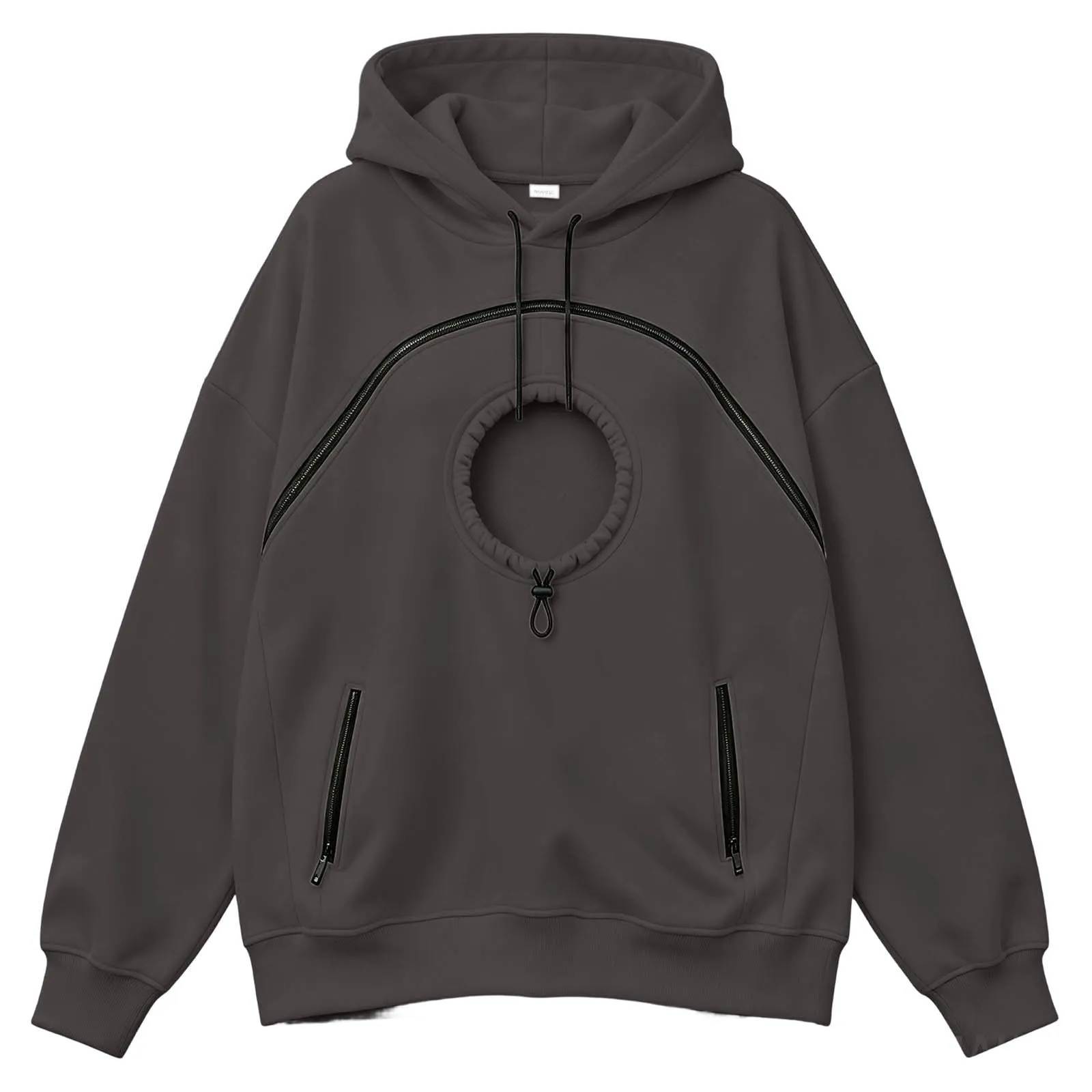 Generico Felpa con Cappuccio Donna Oversize con Tasca Porta Gatto e Cane, Manica Lunga, Grigio - immagine 1