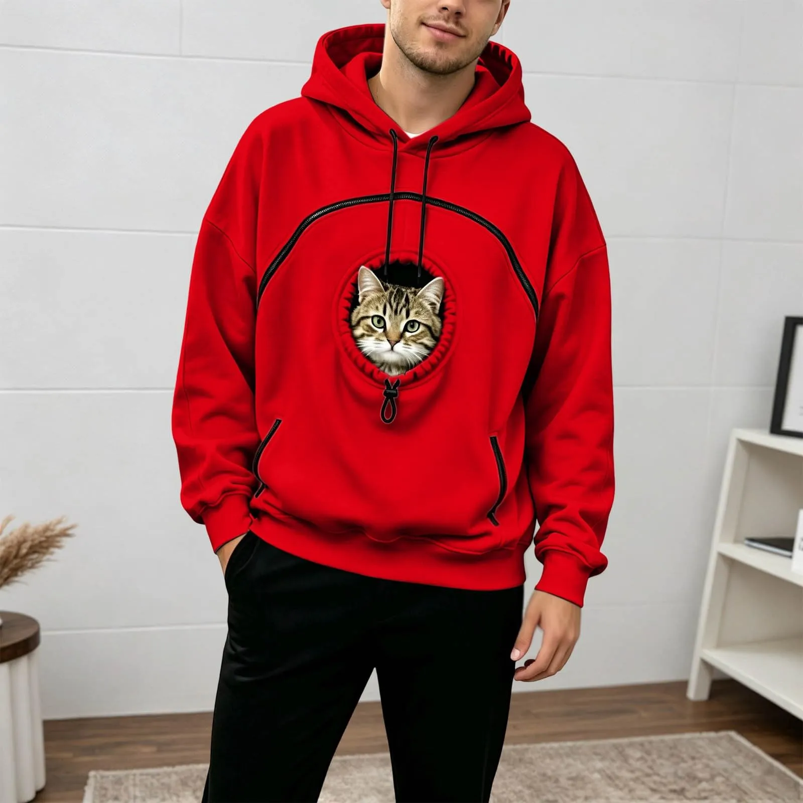 Generico Felpa con Cappuccio Donna Oversize Porta Gatto e Cane con Tasche - immagine 3
