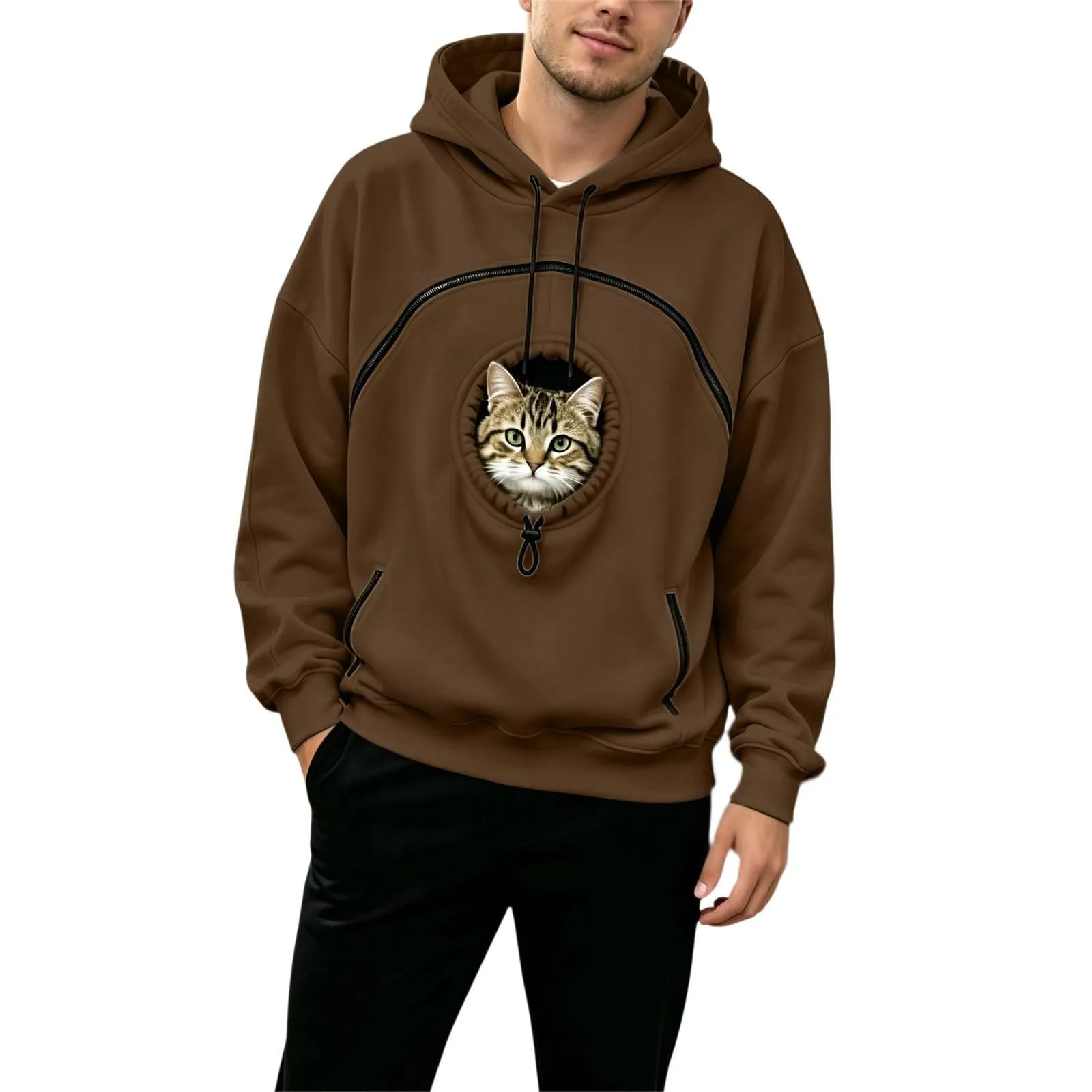 Generico Felpa con Cappuccio Donna Oversize con Tasca per Animali Domestici - immagine 4