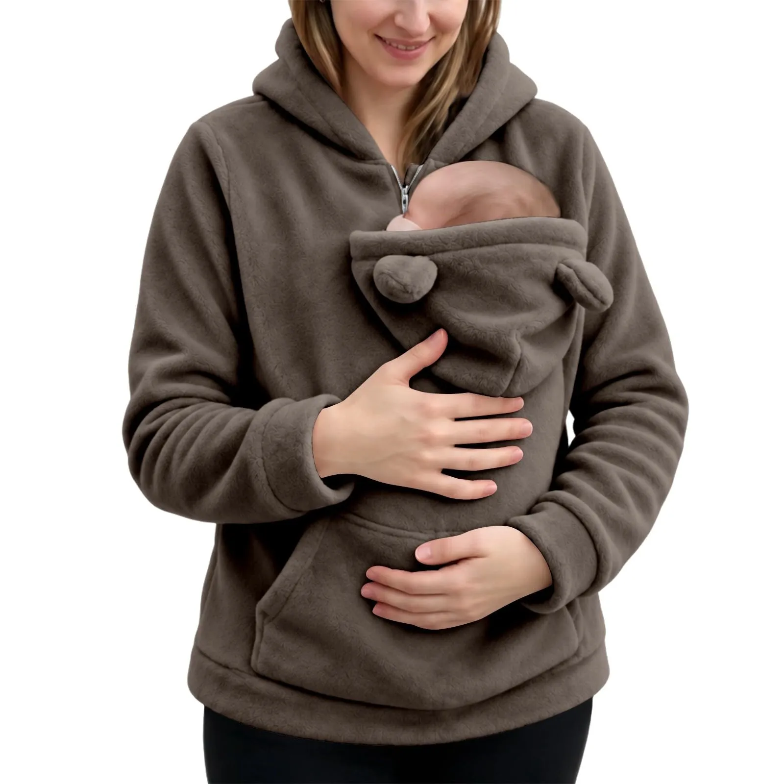 Generico Felpa Premaman con Marsupio Porta Neonato e Cappuccio, Multiuso per Animali Piccoli - immagine 2