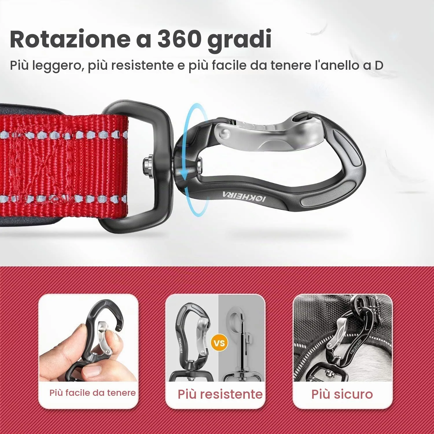 Iokheira Guinzaglio per cani regolabile (1,2-1,5 m) con cintura di sicurezza, manico imbottito e fili riflettenti - immagine 3