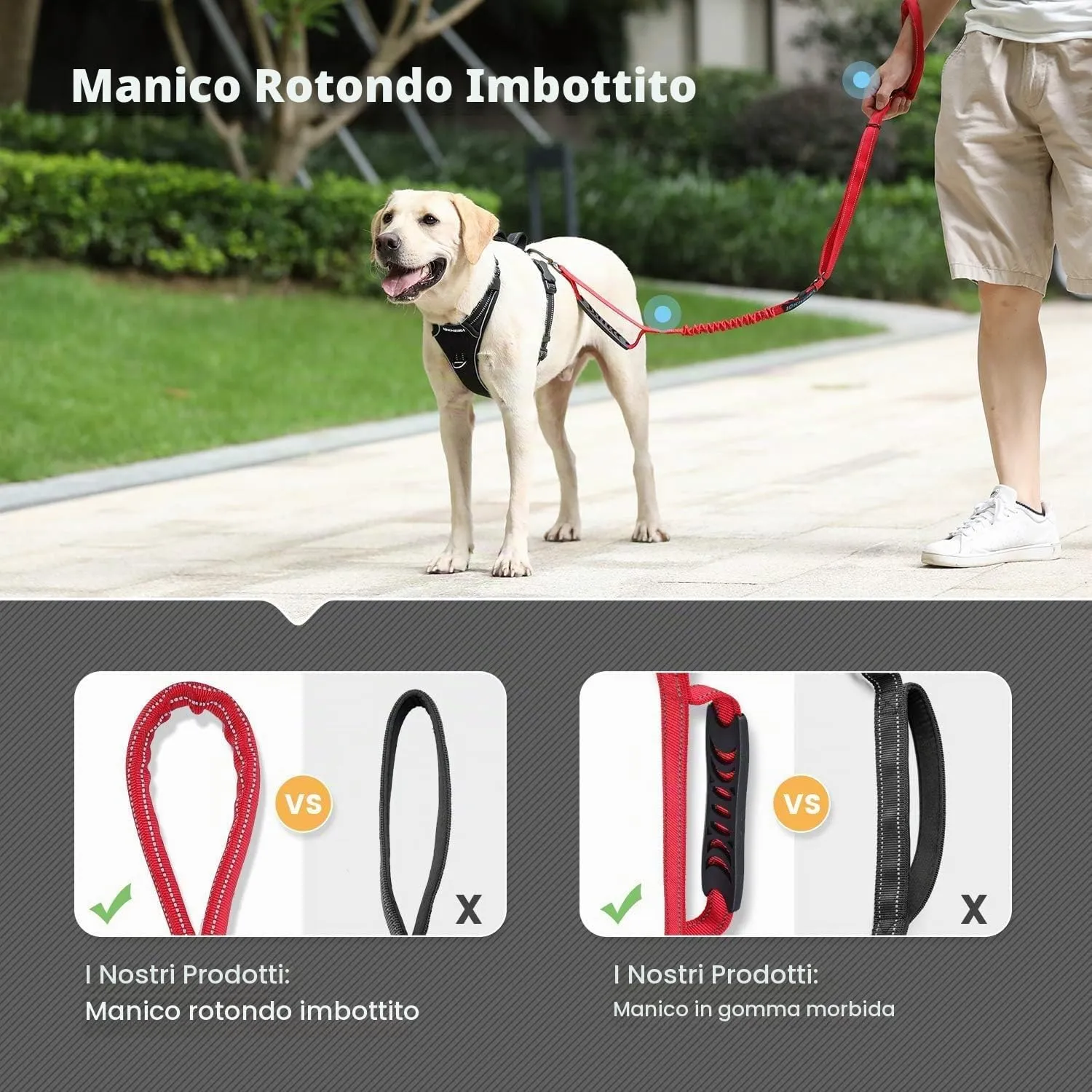 Iokheira Guinzaglio per cani regolabile (1,2-1,5 m) con cintura di sicurezza, manico imbottito e fili riflettenti - immagine 4