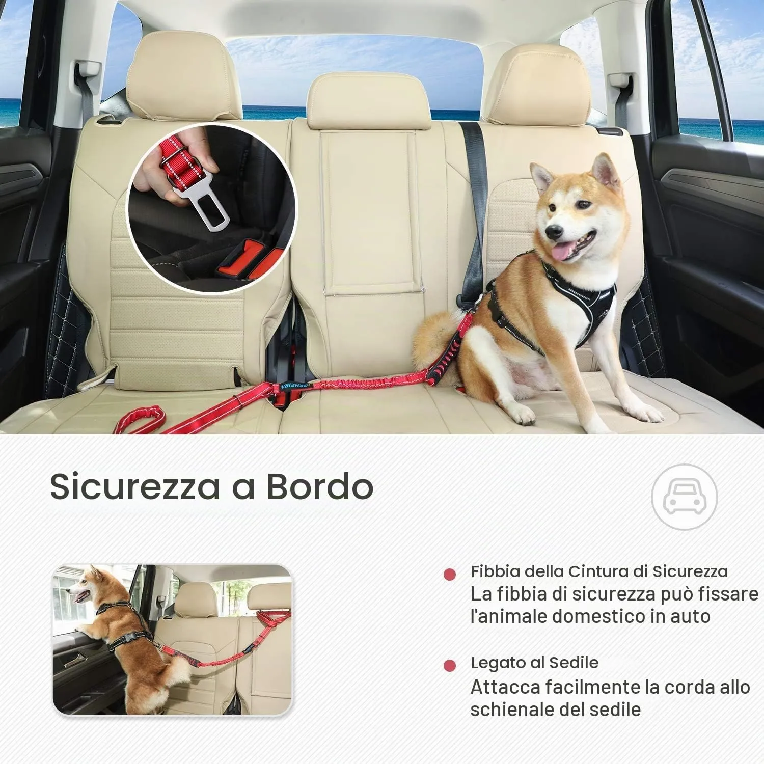 Iokheira Guinzaglio per cani regolabile (1,2-1,5 m) con cintura di sicurezza, manico imbottito e fili riflettenti - immagine 6