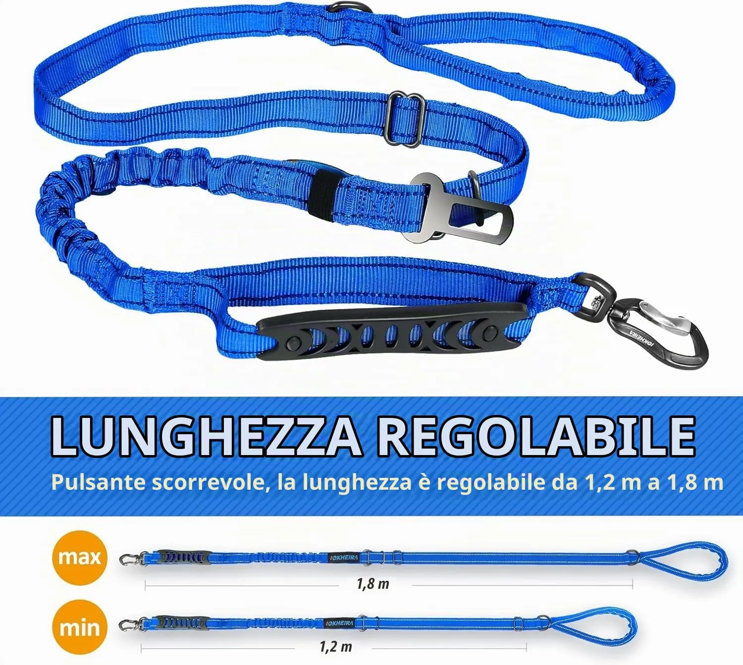 Iokheira Guinzaglio per cani regolabile 1,2-1,5 m con cintura di sicurezza, manico imbottito e fili riflettenti - immagine 2