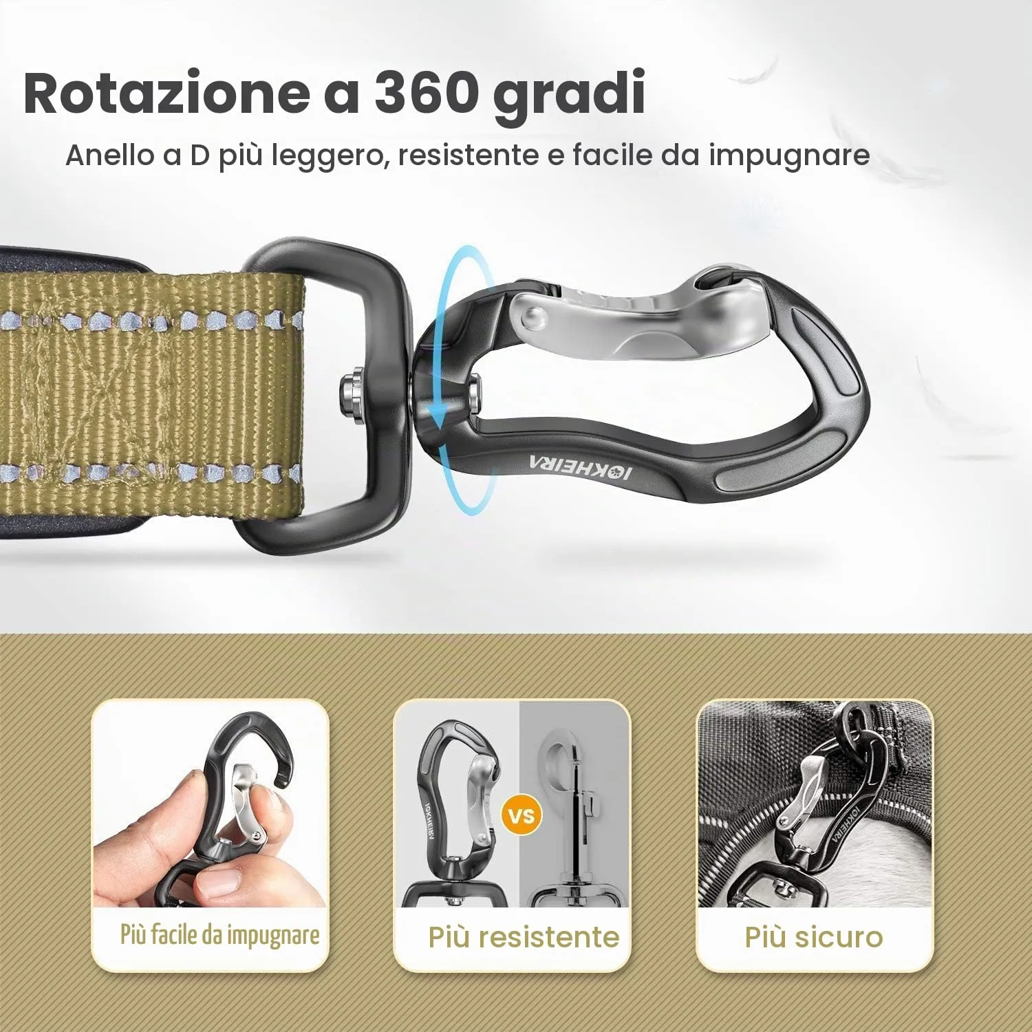 Iokheira Guinzaglio per cani regolabile (1,2-1,5 m) con cintura di sicurezza, manico imbottito e fili riflettenti - immagine 3