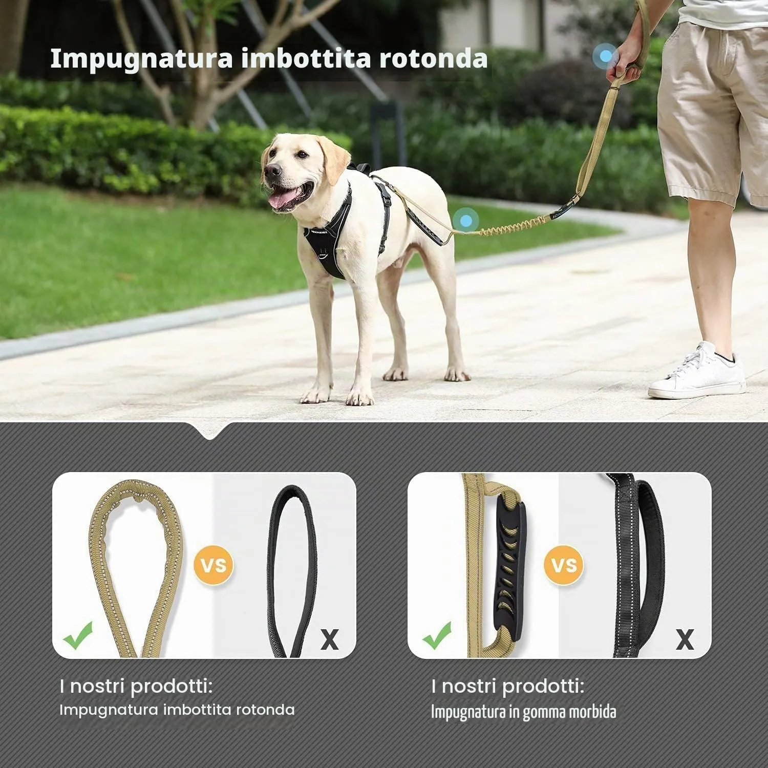 Iokheira Guinzaglio per cani regolabile (1,2-1,5 m) con cintura di sicurezza, manico imbottito e fili riflettenti - immagine 6