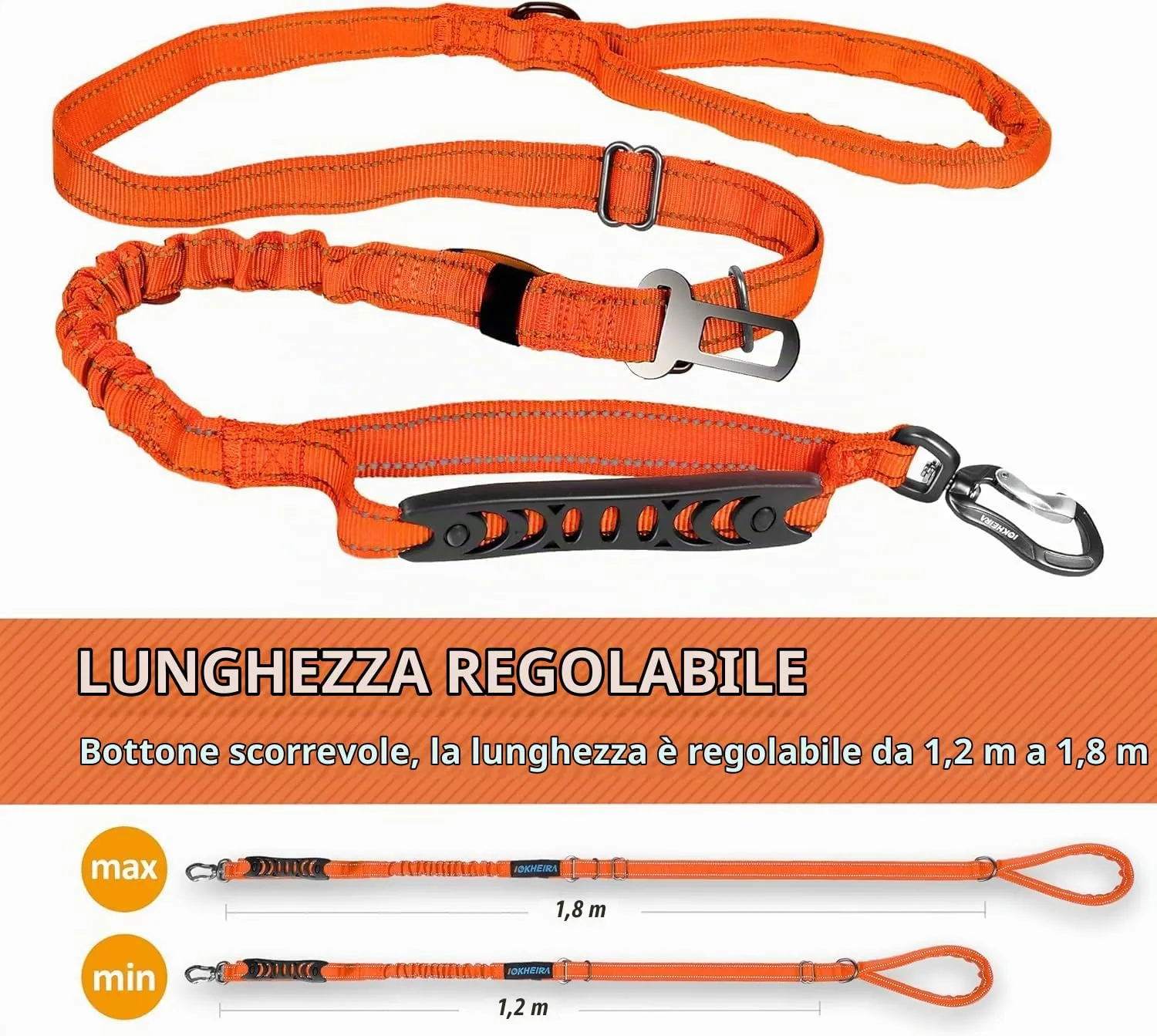 Iokheira Guinzaglio per cani regolabile (1,2-1,5 m) con cintura di sicurezza, manico imbottito e fili riflettenti - immagine 2