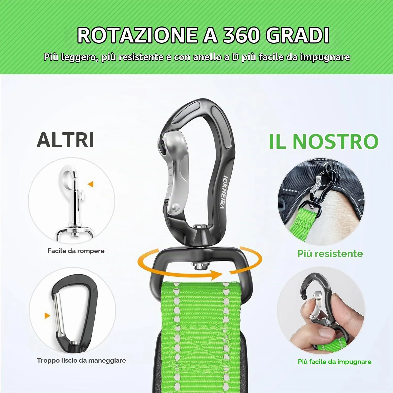 Iokheira Guinzaglio per cani regolabile 1,2-1,5 m con cintura di sicurezza, manico imbottito e fili riflettenti - immagine 2