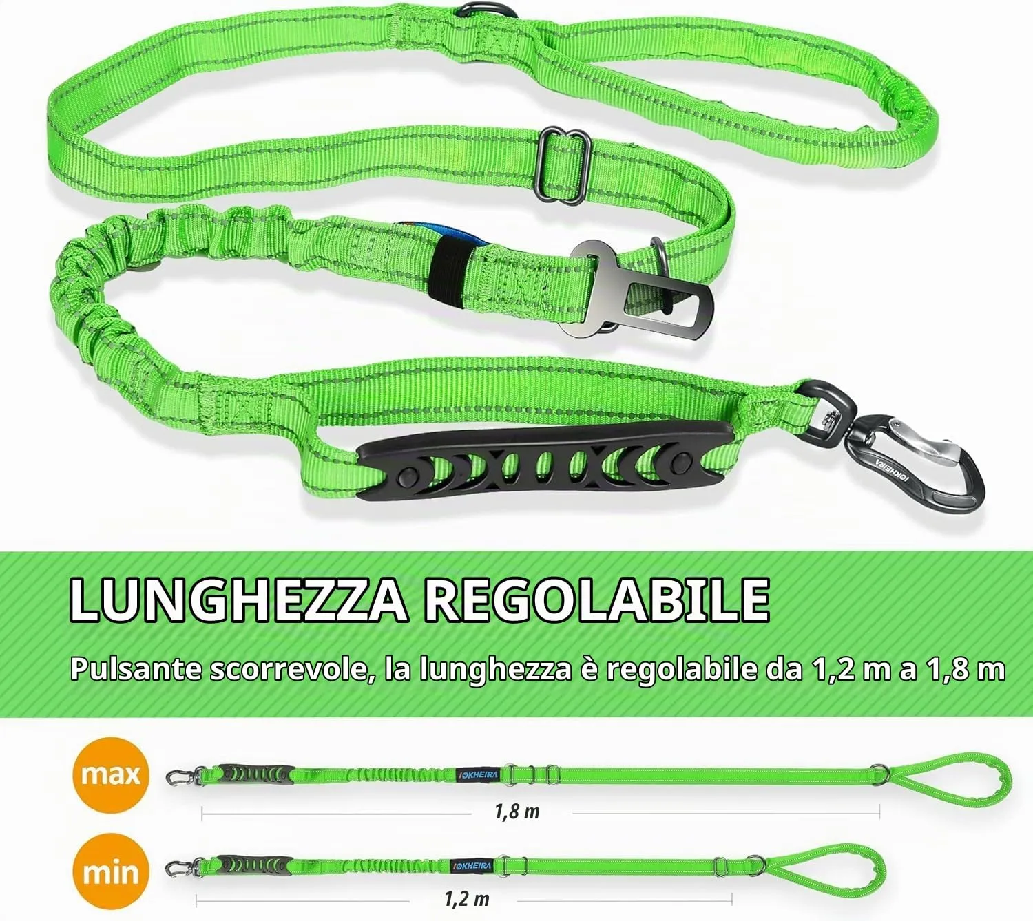 Iokheira Guinzaglio per cani regolabile 1,2-1,5 m con cintura di sicurezza, manico imbottito e fili riflettenti - immagine 4