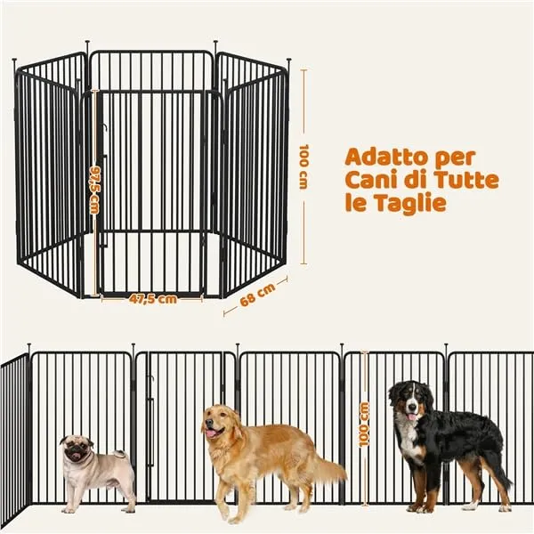 Yaheetech Recinto per Cani Interno ed Esterno 6 Pannelli 100 cm Nero - immagine 3
